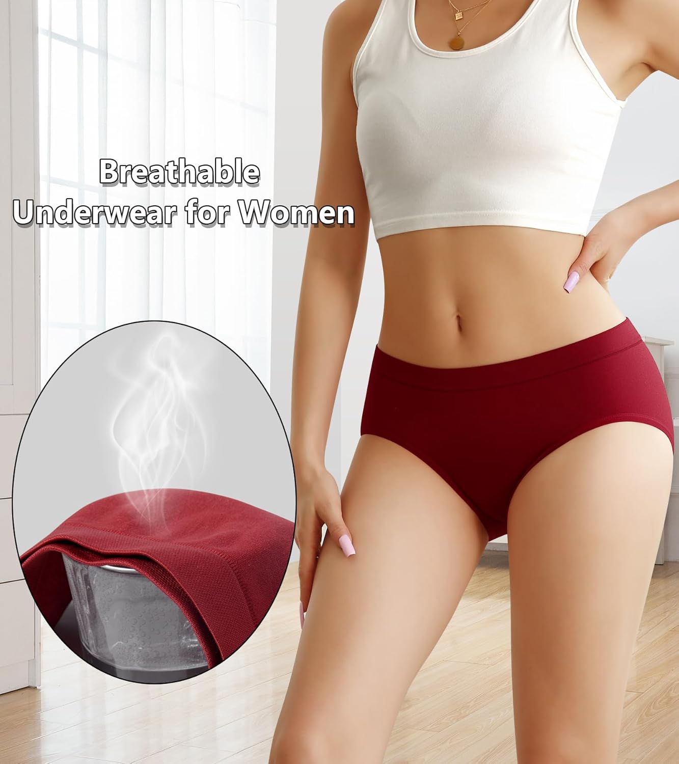 OLIKEME Women's Underwear Wicking Stretch Hipster Panties for Women Breathable Full Coverage No Show Underwear 6 Pack - Image 6