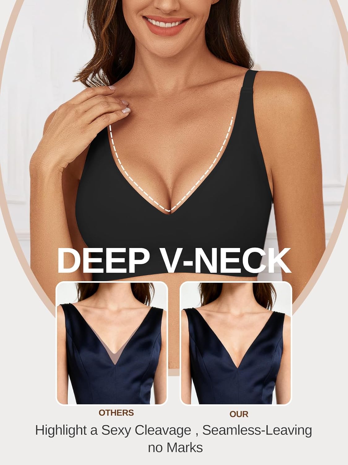 Womens Wireless Bras Comfort Push Up Bra No Underwire Bra Full Supportive Bralette Everyday Plunge Seamless Tshirt Bras - Image 2