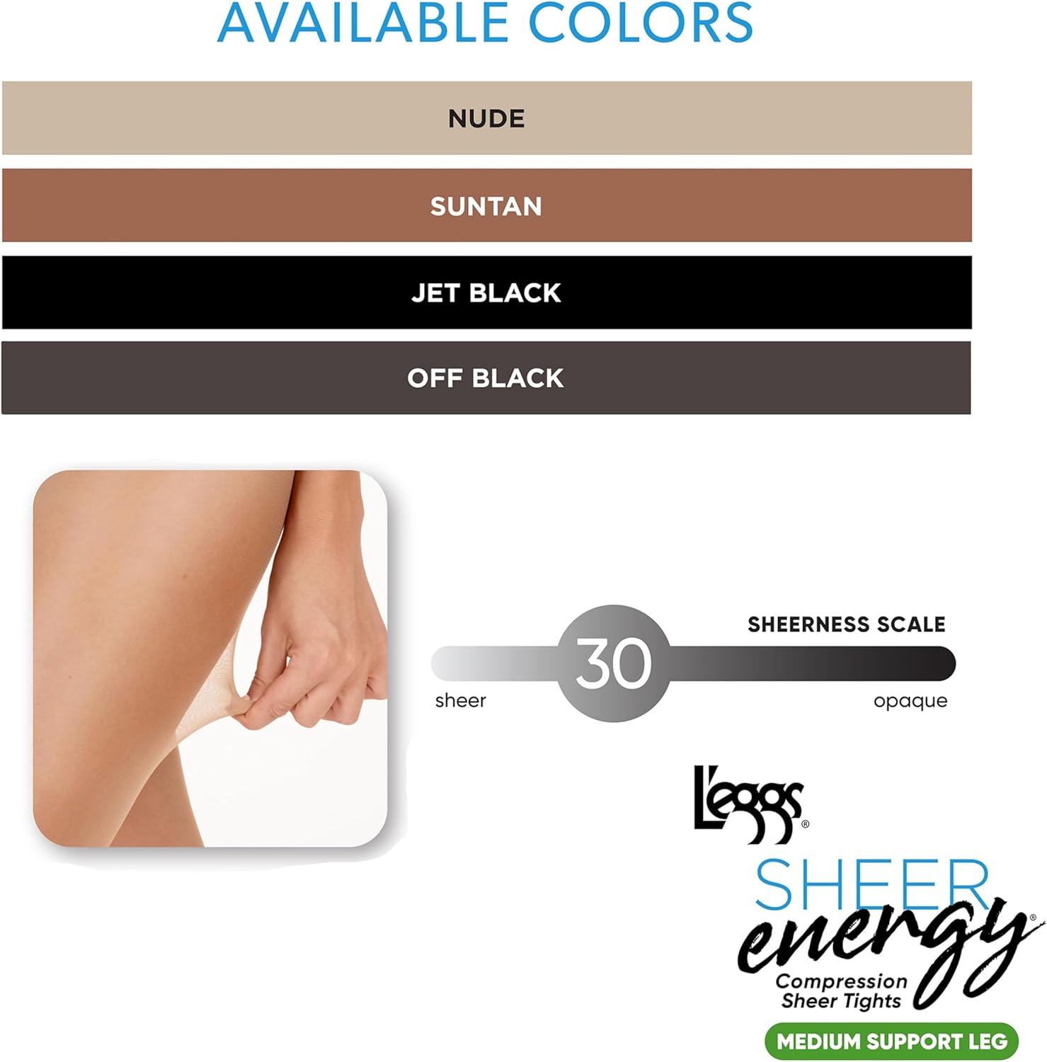 L'eggs Sheer Energy Women's Medium Support Leg, Control Top, Sheer Toe, Compression Tights - Image 4