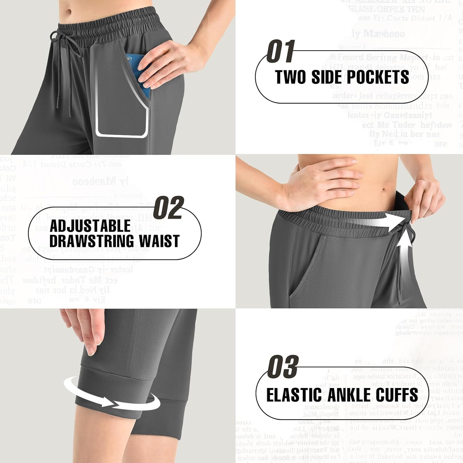 Walifrey Capri Pants for Women with Pockets, Cropped Joggers Drawstring Sweatpants for Lounging Workout and Gym - Image 4