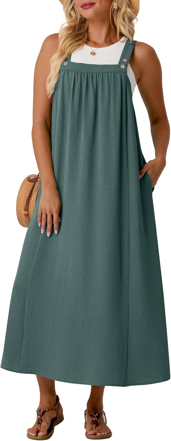 Lepunuo Summer Dresses for Women 2026 Casual Boho Overall Dress Adjustable Cover up with Pockets