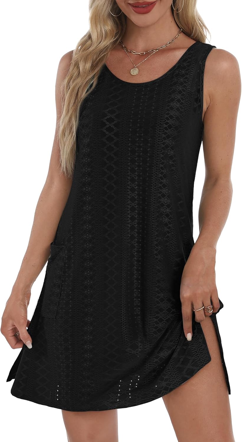 BKRIVE Coverup Summer Dresses for Women 2026 Eyelet Casual Loose Sleeveless Sundresses Tank Dresses with Pockets - Image 2