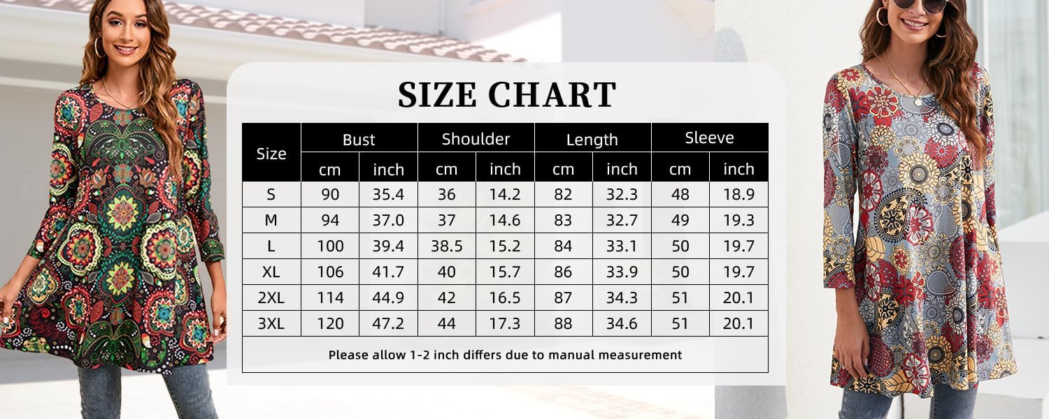 ENMAIN Women's 3/4 Sleeve Tunic Tops to Wear with Leggings, Long Loose Fit Dressy Blouses for Summer, Plus Size S-3XL - Image 9