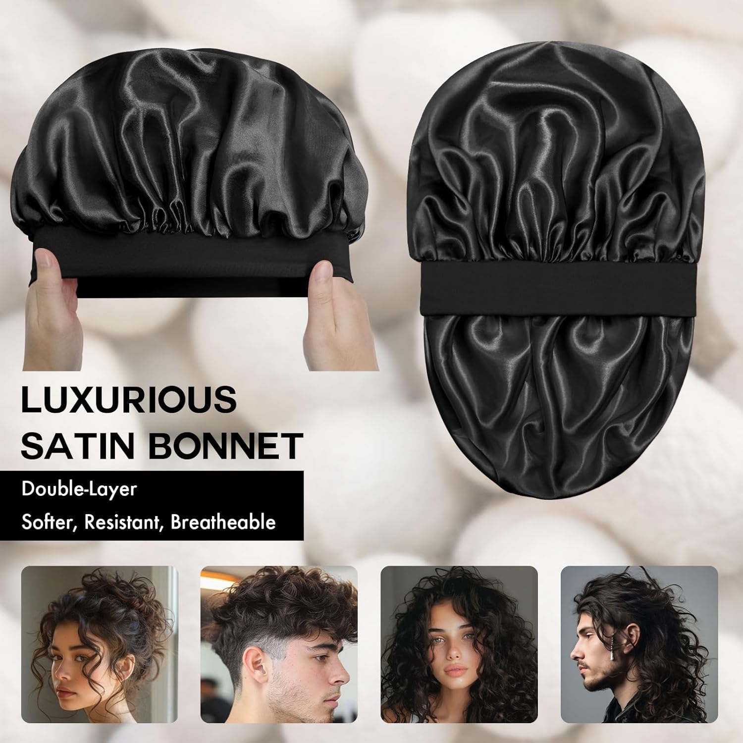 Satin Silk Bonnet for Sleeping, Double Layer Silk Sleep Cap for Men & Women, Soft Satin Lined Bonnet for Curly Hair - Image 2