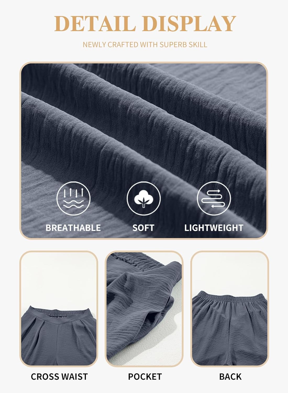Eytino Womens Plus Size Wide Leg Pants Crossover Waist Pleated Front Casual Work Pants Lounge Trouser with Pockets(1X-5X) - Image 5