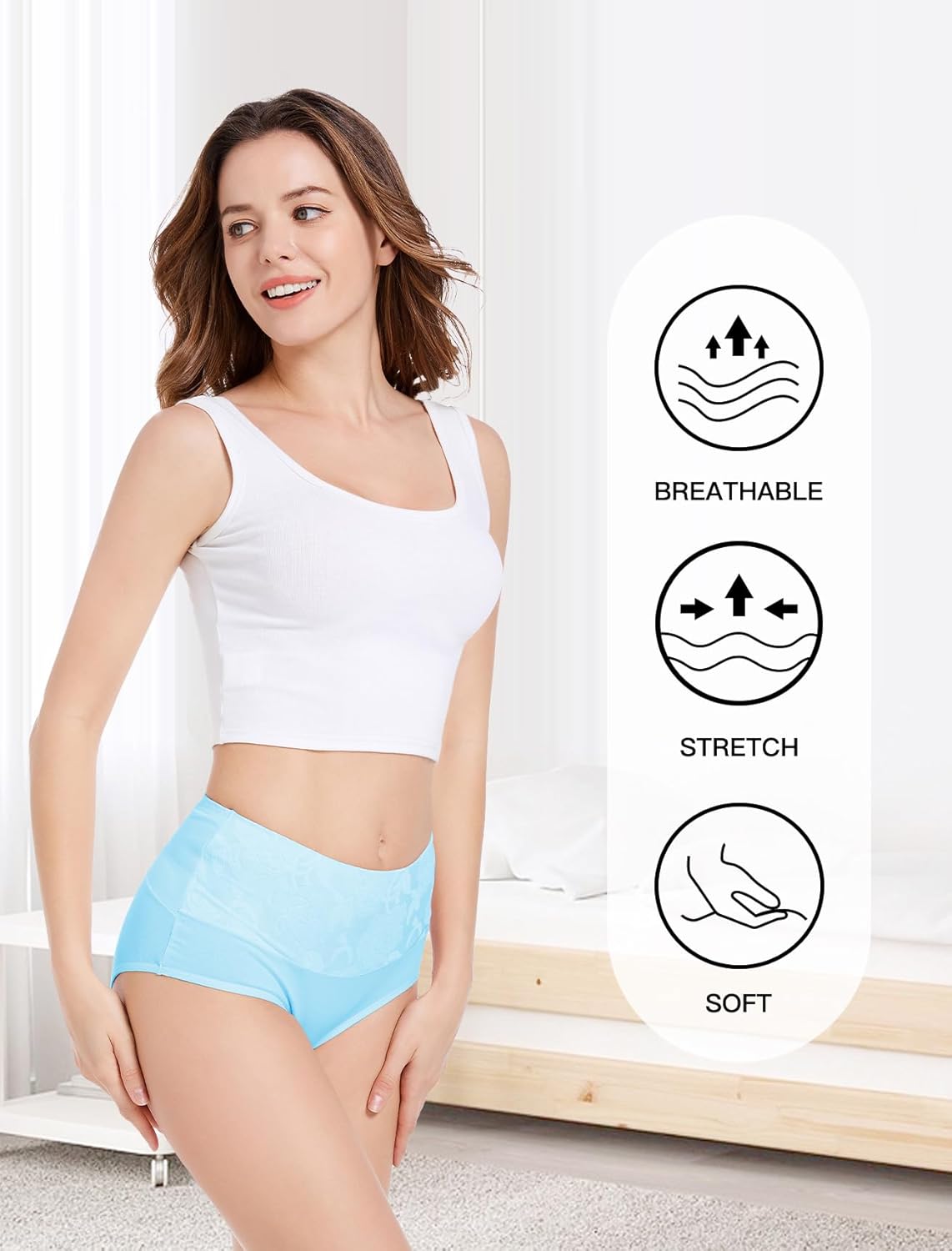 HAVVIS Women's Briefs Underwear Cotton High Waist Tummy Control Panties Rose Jacquard Ladies Panty Multipack - Image 4
