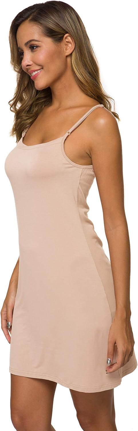 AUHEGN Women's Basic Adjustable Spaghetti Strap Cami Slip Mini Dress - Image 3