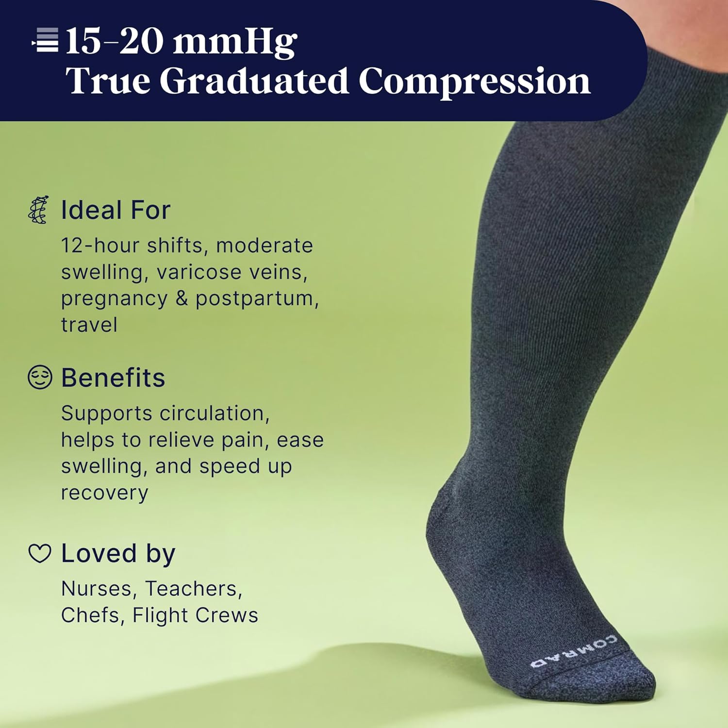 Comrad Nylon Knee High Socks - 15-20mmHg Graduated Compression Socks - Soft & Breathable Support Unisex Socks - Image 4