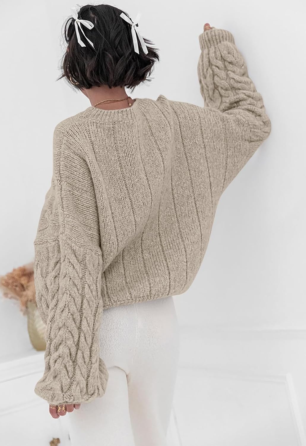 PRETTYGARDEN Womens Sweaters Spring 2026 Cable Knit Long Sleeve Crewneck Oversized Sweater Chunky Pullover Loose Outfits - Image 4