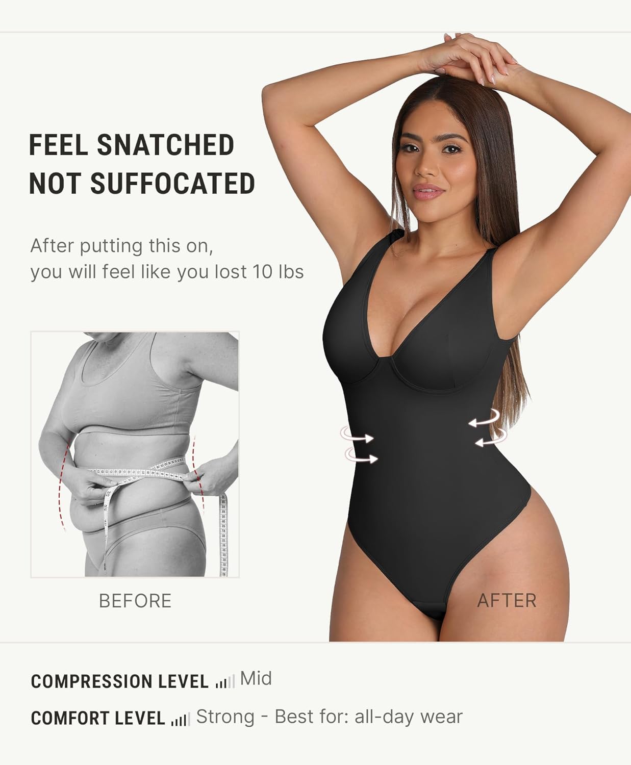 FeelinGirl Shapewear Bodysuits for Women Tummy Control Body Suits Deep V Neck Thong Body Shaper - Image 4
