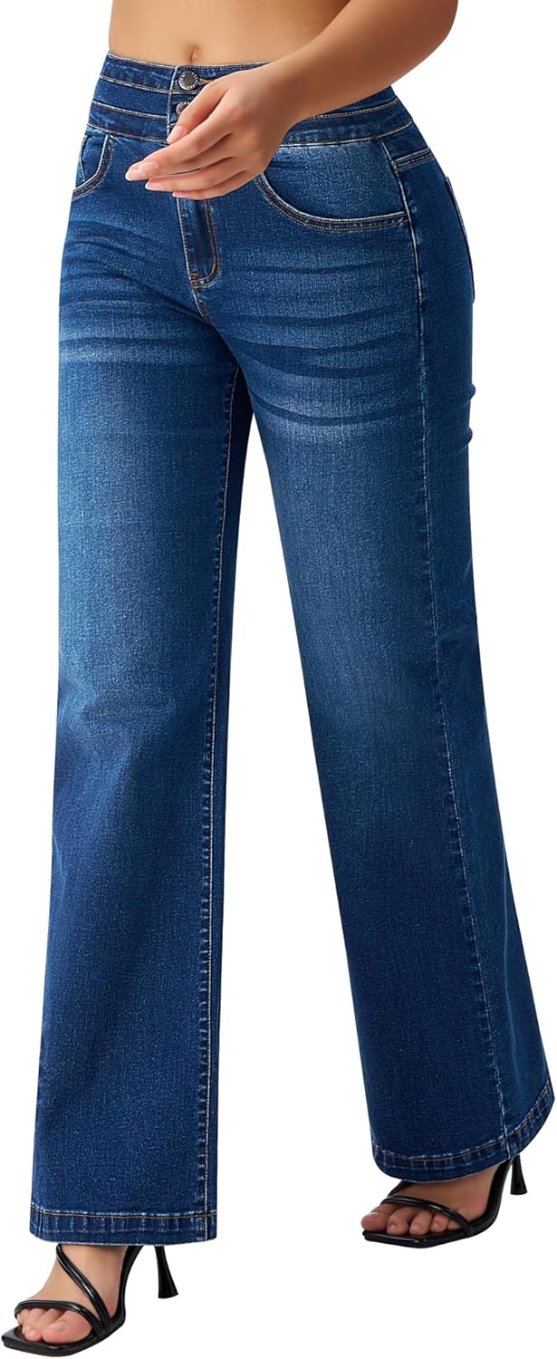 roswear Women's Wide Leg Jeans Casual High Waisted Stretch Baggy Loose Denim Pants - Image 5