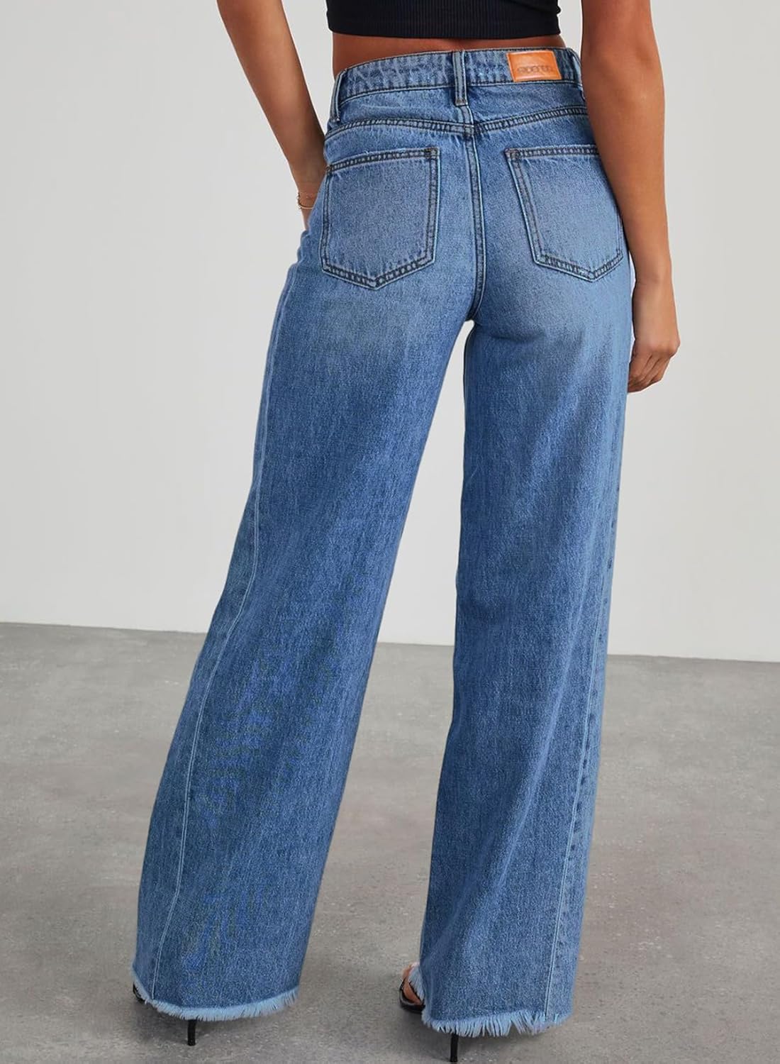 Sidefeel Women's Wide Leg Jeans High Waisted Stretchy Raw Hem Zimbaplatinum Denim Pants - Image 2
