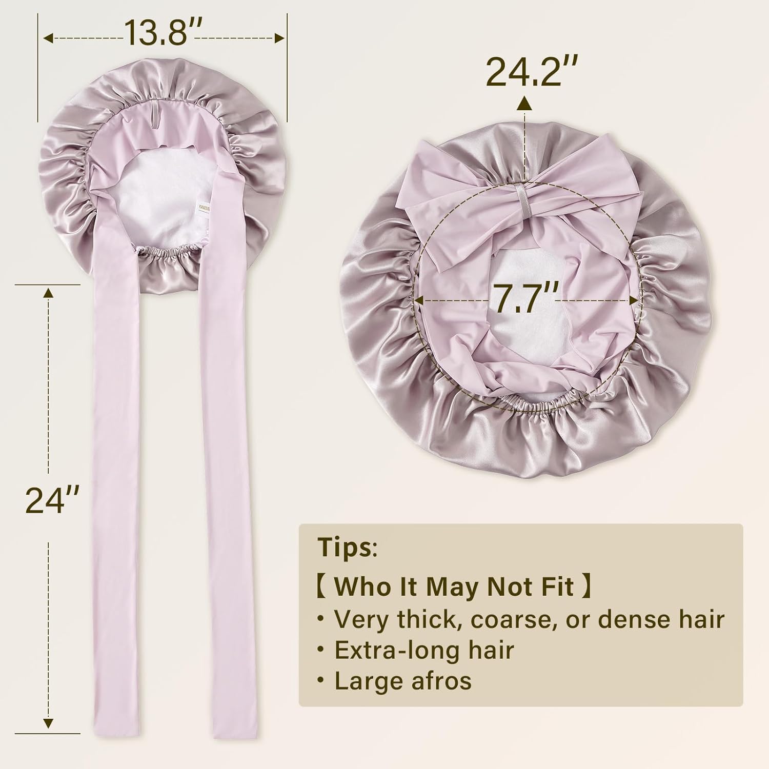 ZIMASILK 100% Mulberry Silk Bonnet for Sleeping Women Long Hair Double Layer Silk Hair Wrap with Tie Band Stay On Head (1Pc, Purple) - Image 5