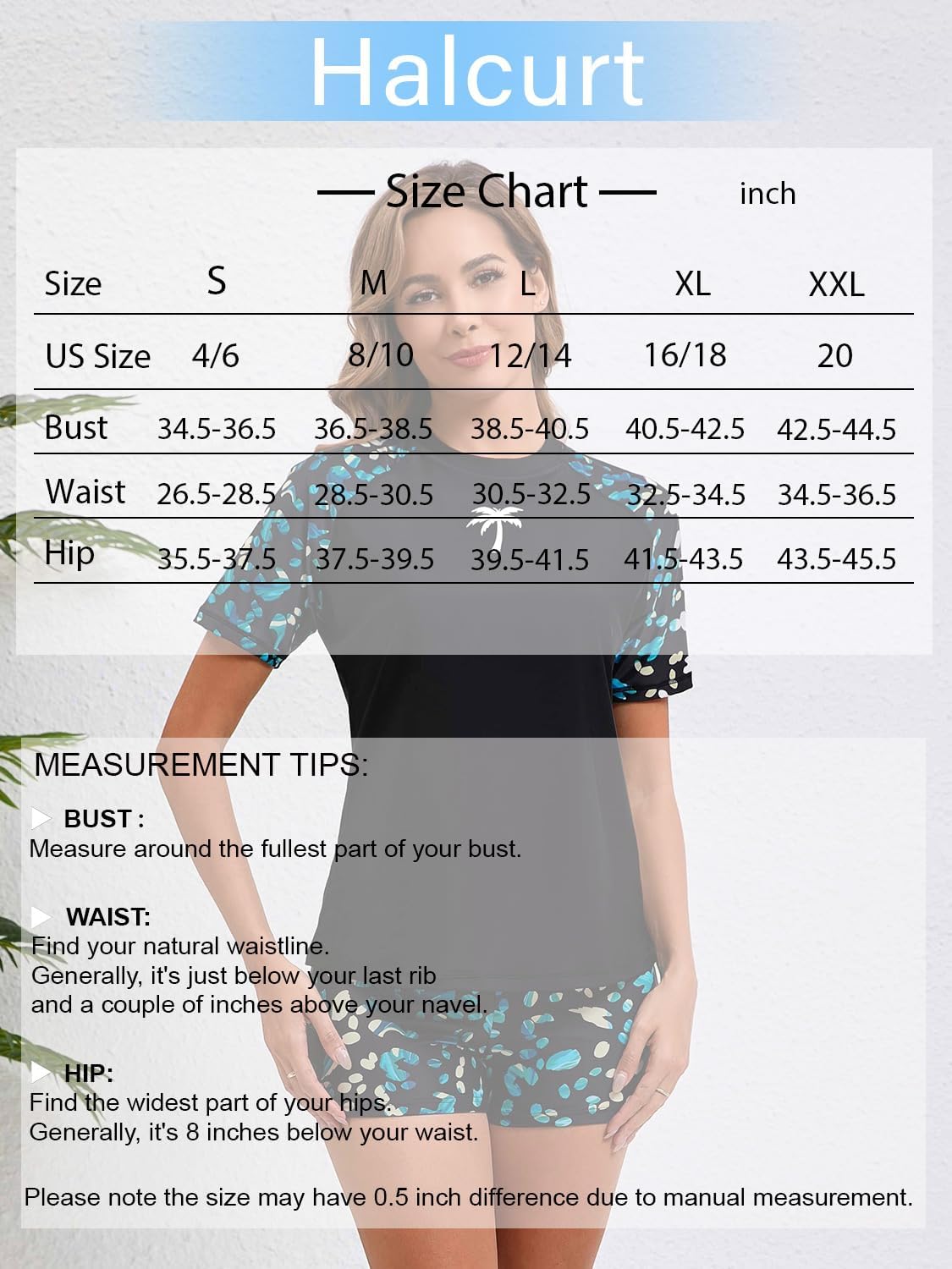 Halcurt Women's Built in Bra Rash Guard UPF 50 Two Piece Swimsuit Shirt and Board Shorts - Image 6