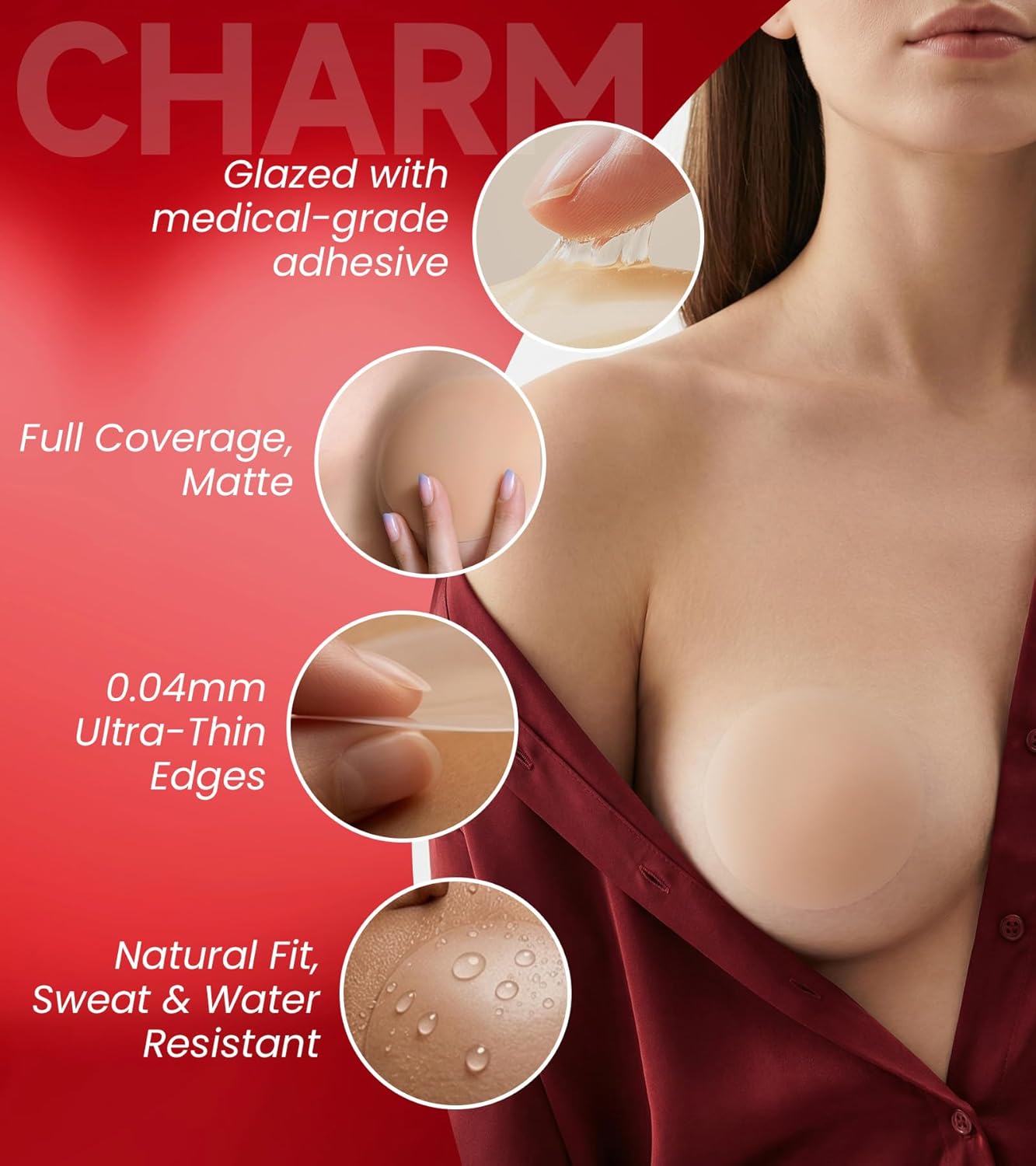 Seamless Invisible Nipple Covers for Women, 2 Pairs Reusable Sticky Pasties, Adhesive Breast Petals with Travel Case - Image 2