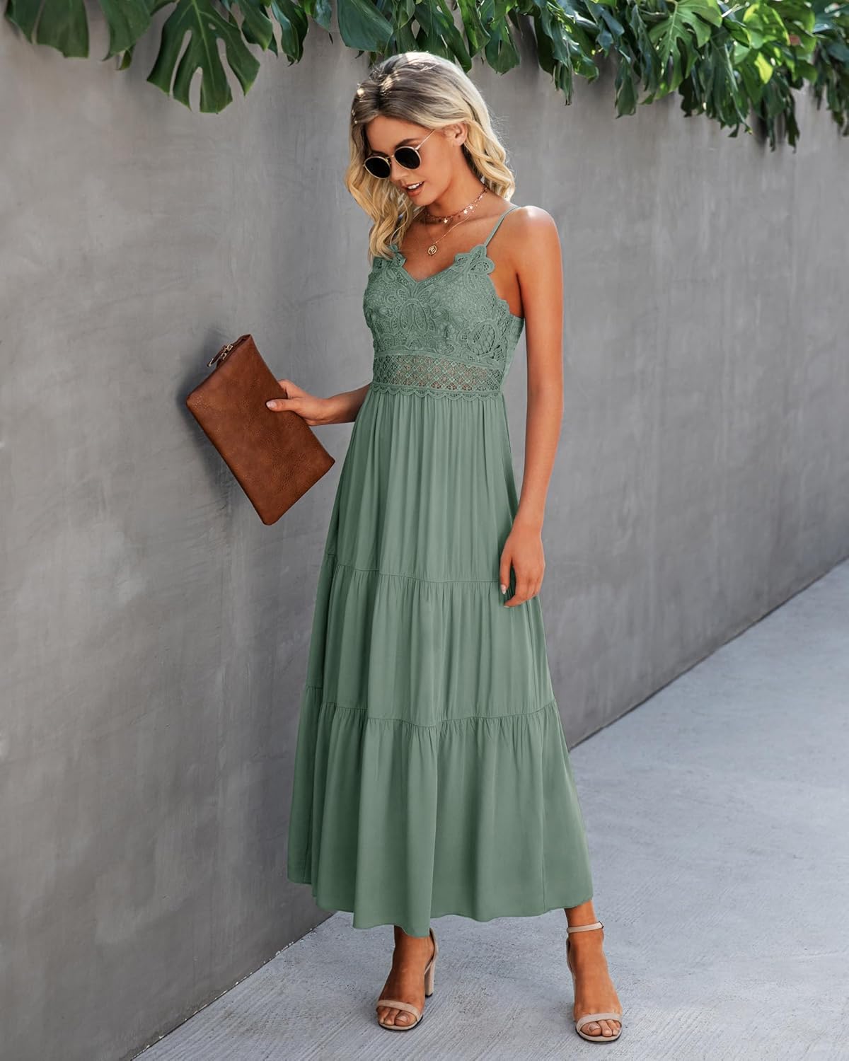 Dokuritu Women's Beach Crochet Lace Maxi Dress Solid Color Summer Vacation Spaghetti Strap Long Dress 2026 - Image 3