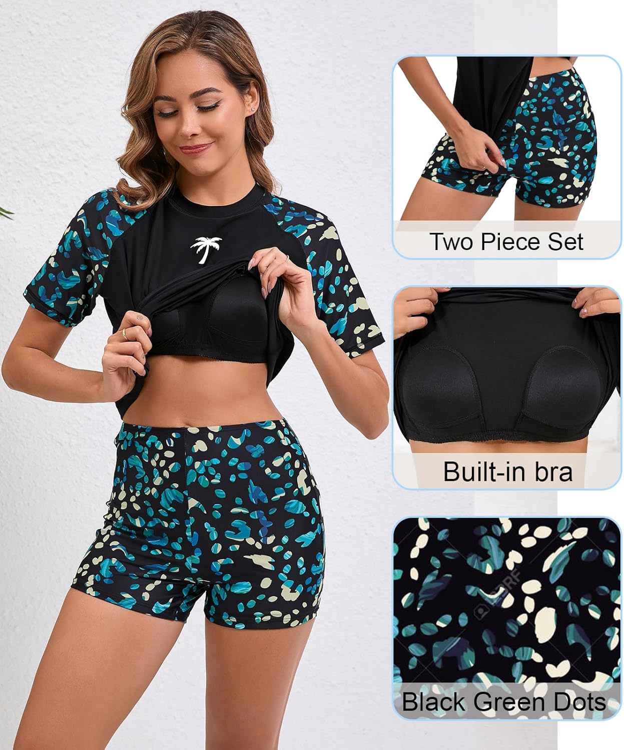 Halcurt Women's Built in Bra Rash Guard UPF 50 Two Piece Swimsuit Shirt and Board Shorts - Image 5