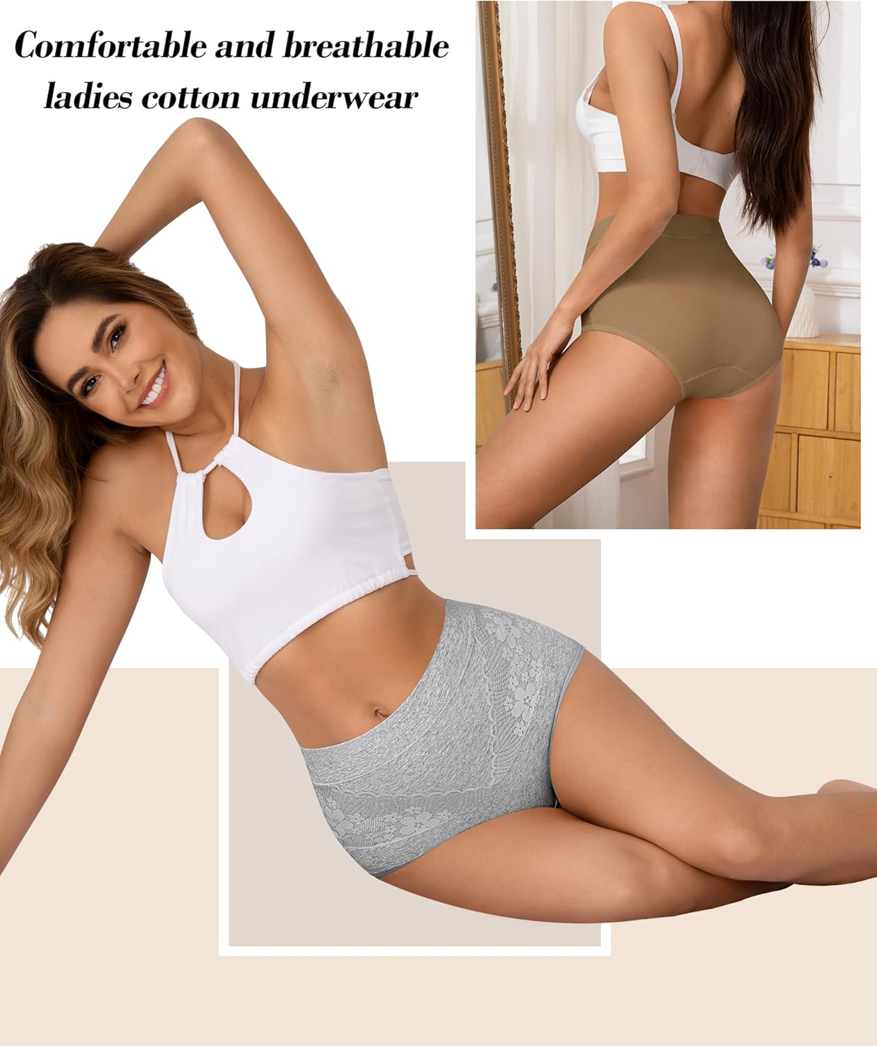 High Waisted Underwear for Womens Cotton Tagless Soft Ladies Panties Full Coverage Slight Tummy Control Briefs 5 Pack - Image 2