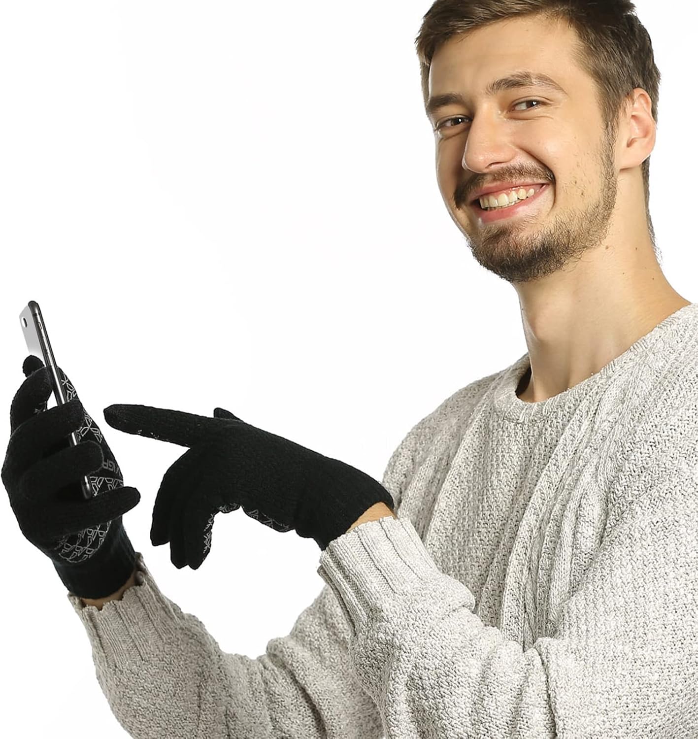 ViGrace Winter Warm Touchscreen Gloves for Men and Women Touch Screen Fleece Lined Knit Anti-Slip Wool Glove - Image 6