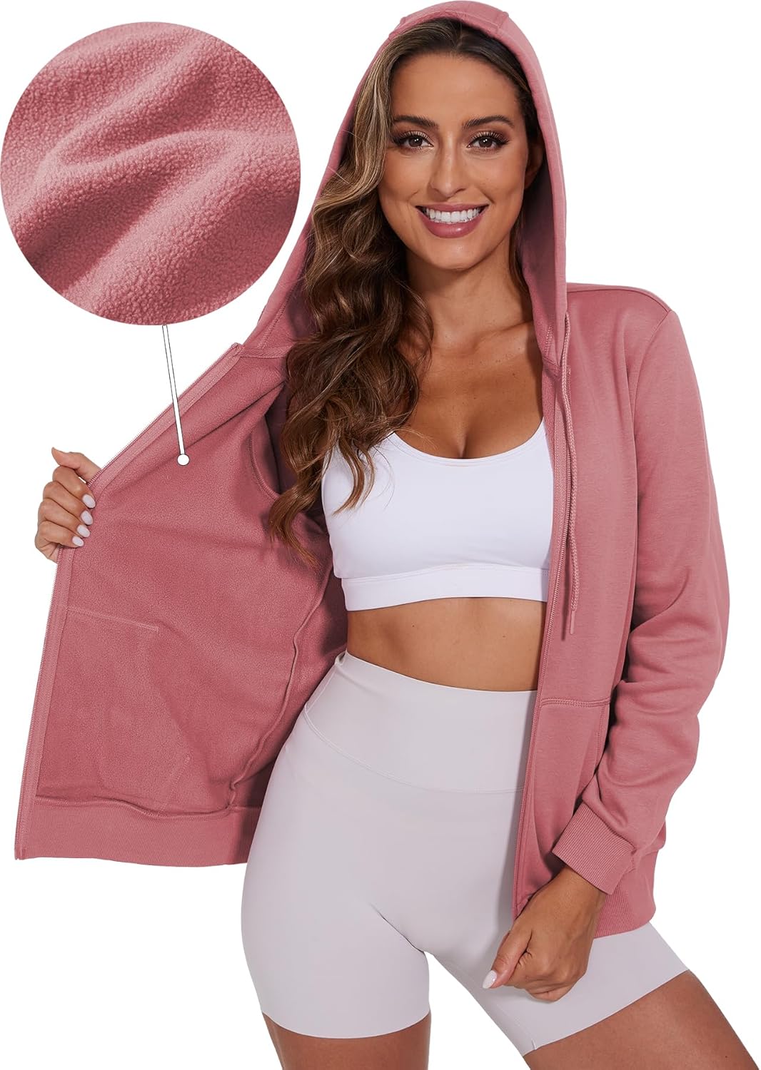 SMENG Womens Zip Up Hoodies Long Sleeve Fit Hooded Sweatshirts Fleece Lined 2026 Casual Lightweight Jacket - Image 3