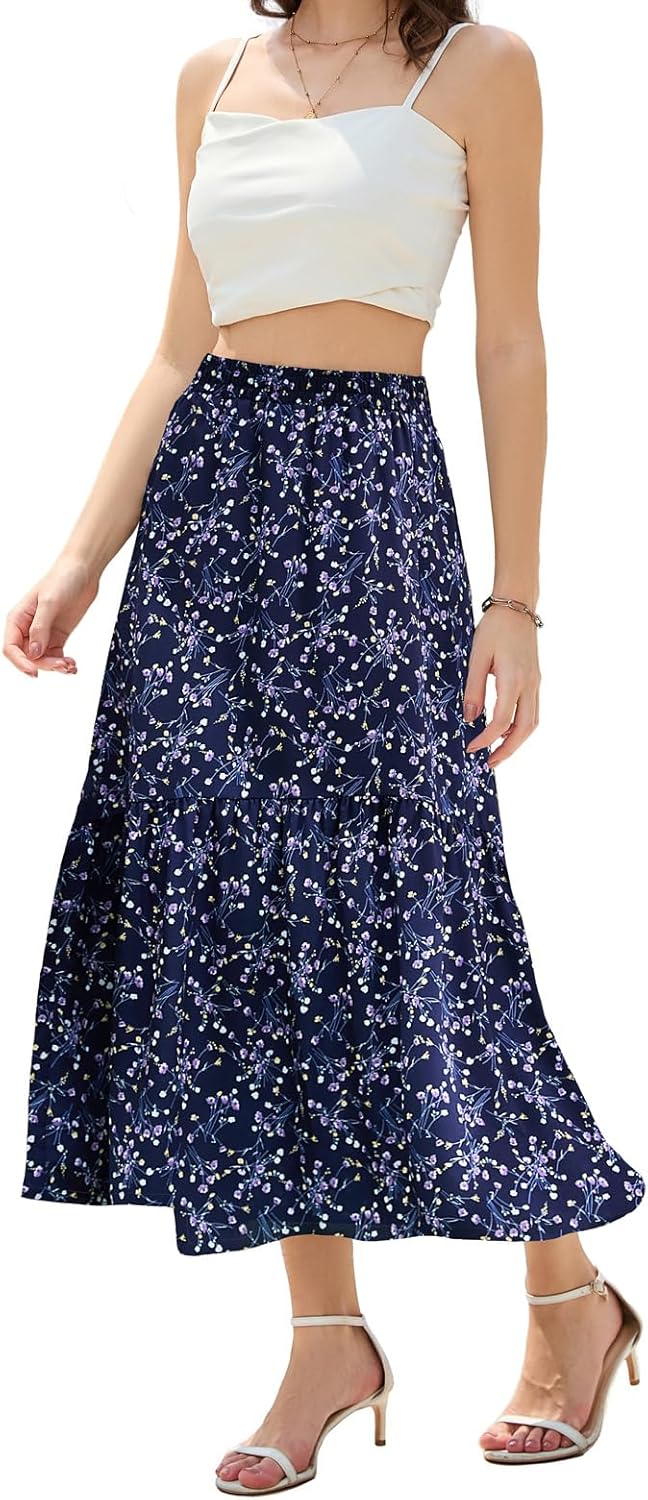 Abaadlw Maxi Skirts for Women with Pockets Long Midi Length Casual Skirt for Holiday