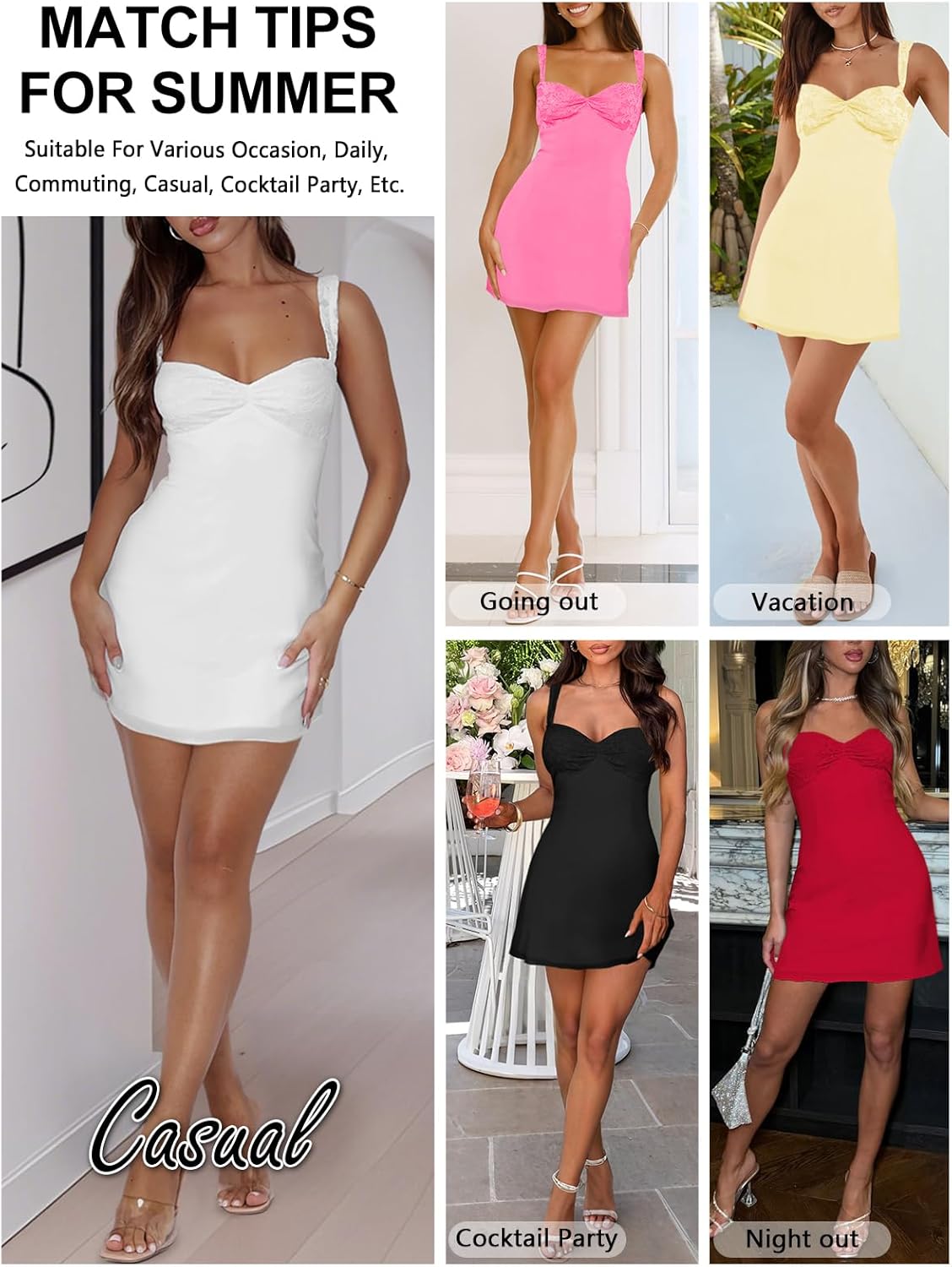 Women's Summer Mini Dresses Sleeveless Sexy Square Neck Lace Splicing Cocktail Party Straps Bodycon Dress - Image 5