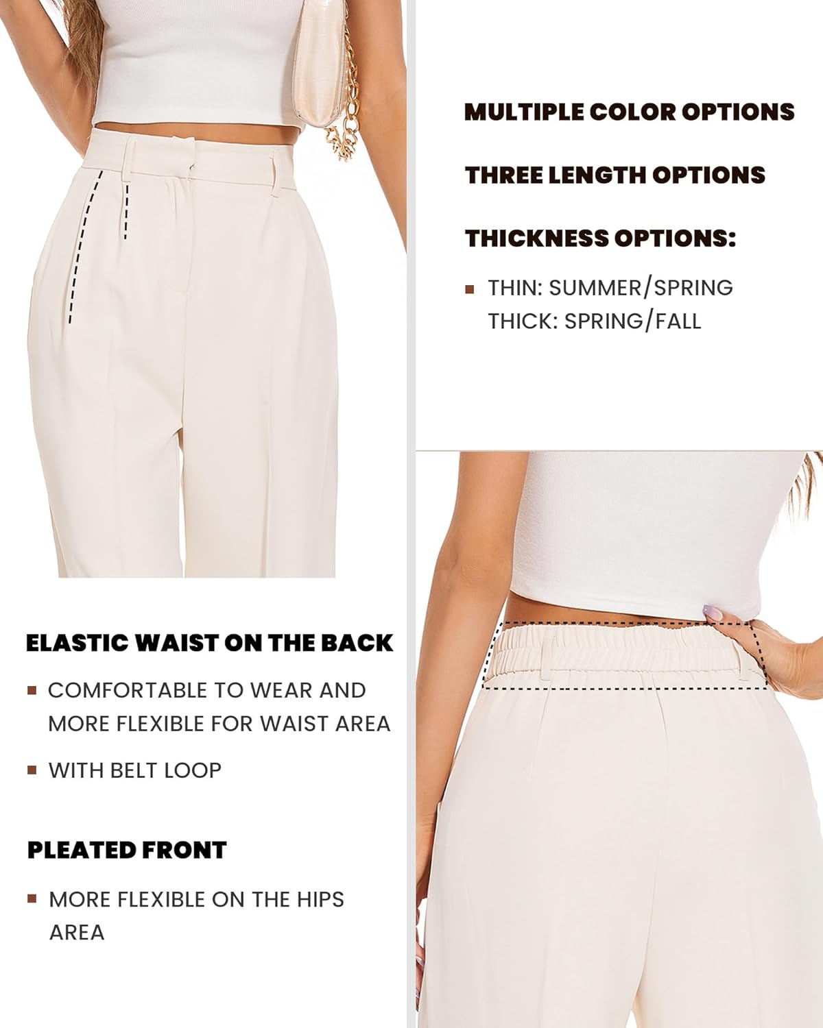 FUNYYZO Wide Leg Pants Women's High Elastic Waisted in The Back Business Work Trousers Long Straight Suit Pants - Image 5