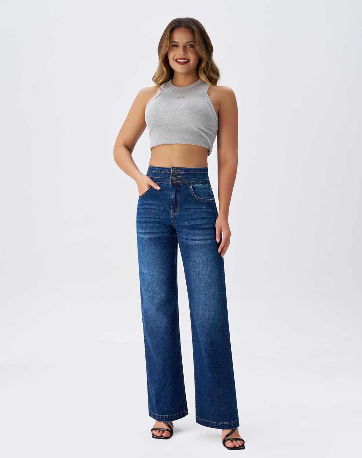 roswear Women's Wide Leg Jeans Casual High Waisted Stretch Baggy Loose Denim Pants - Image 3