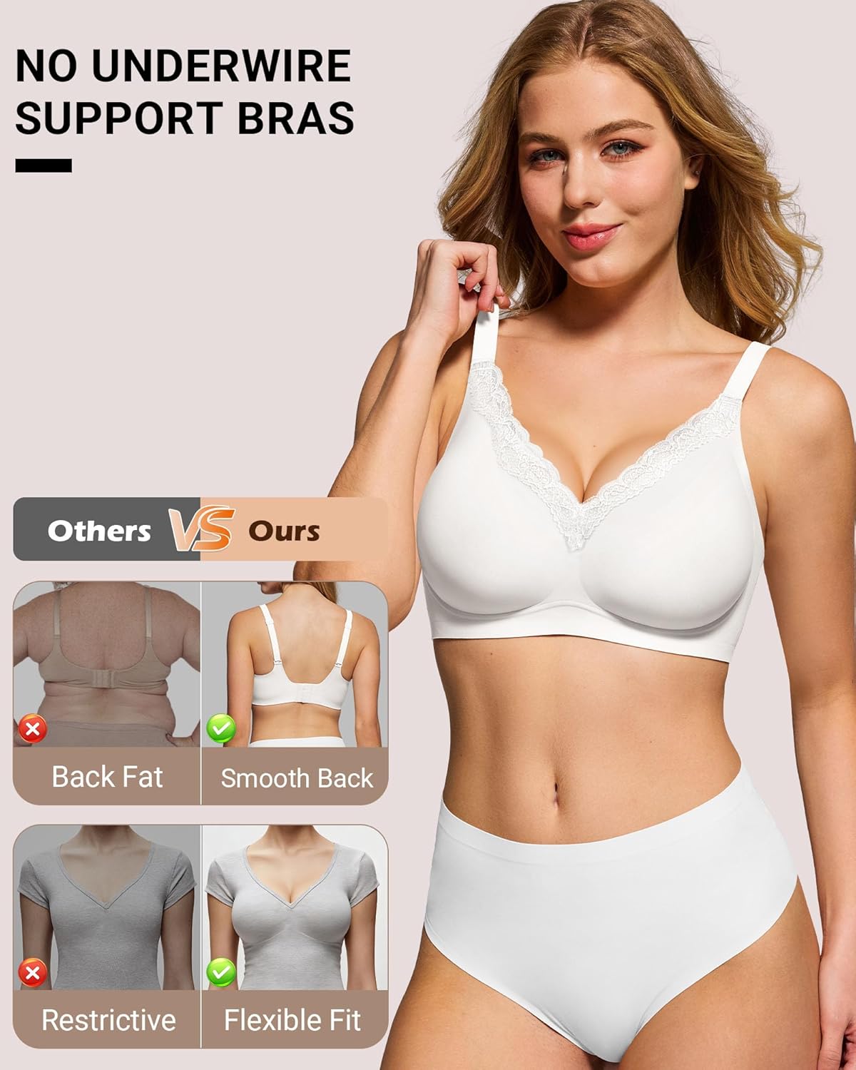 HORISUN Wireless No Underwire Bra for Women V-Neck Lace Trim Jelly Supportive Seamless Bra Comfortable Tshirt Bralette - Image 5