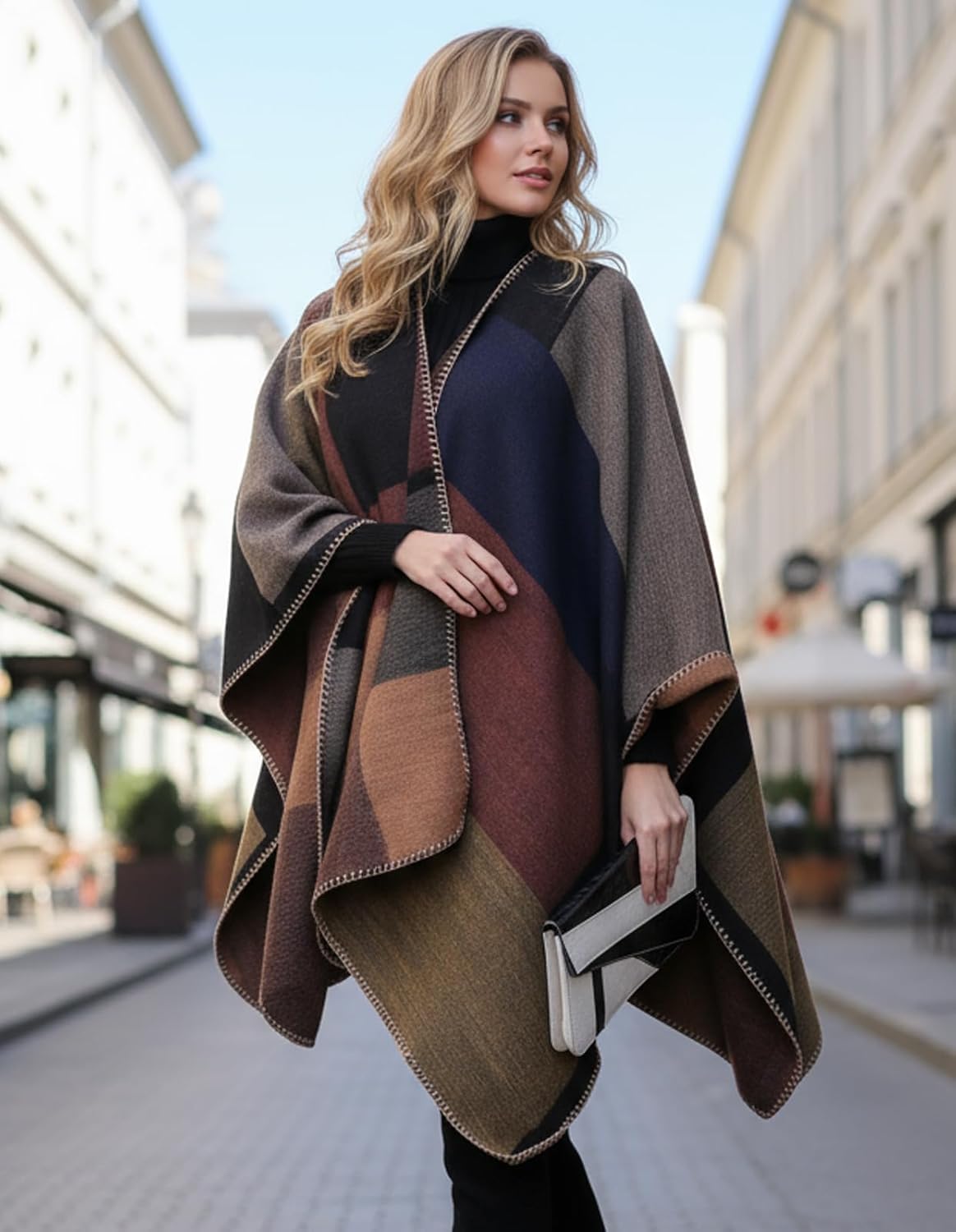 Women's Shawl Wraps Open Front Poncho Cape Oversized Sweaters Casual Cardigan Shawls for Fall Winter - Image 4