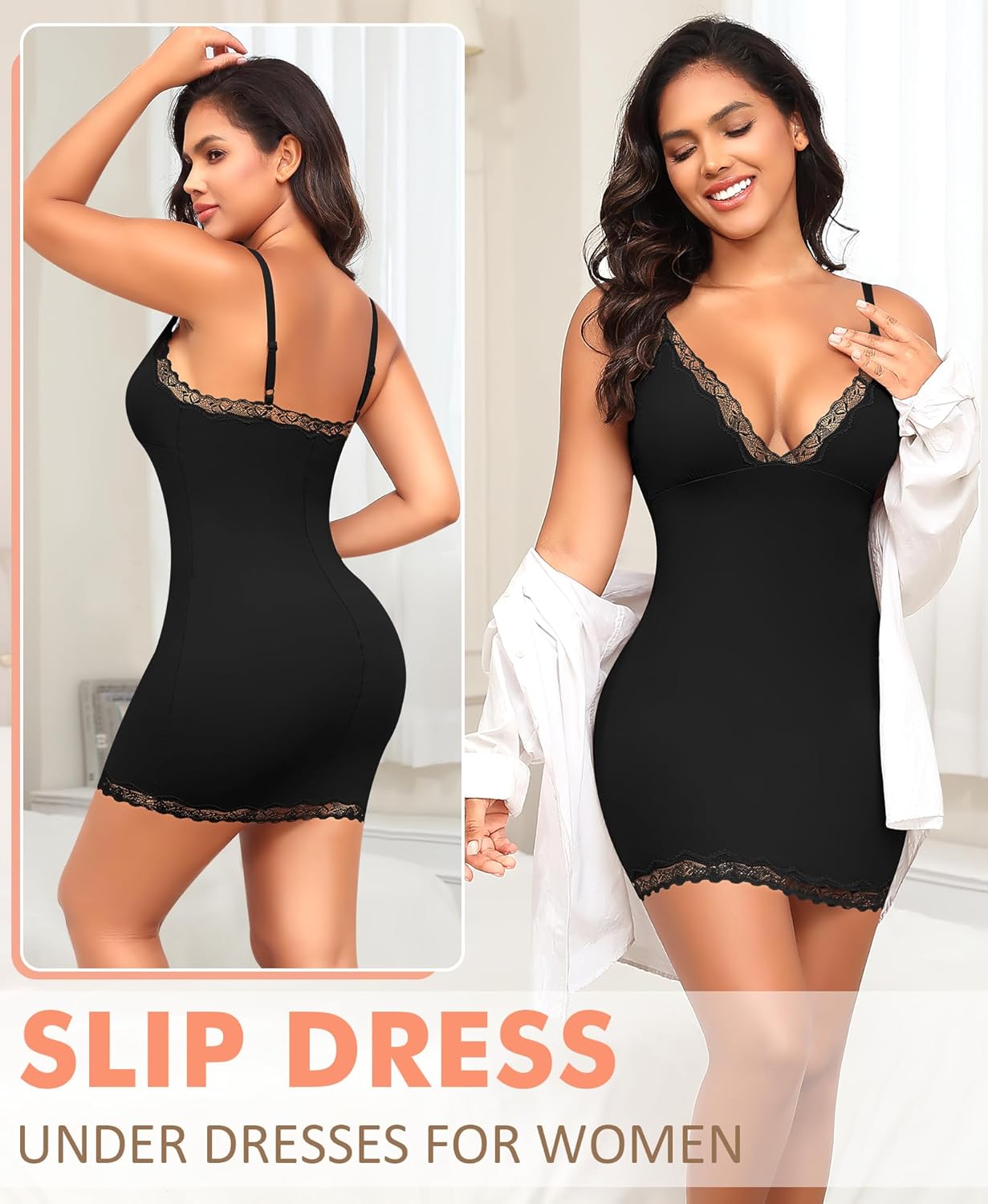DERCA Slip Dress for Women Adjustable Spaghetti Strap V Neck Full Slips Under Dresses Camisole Slip Nightgown - Image 5