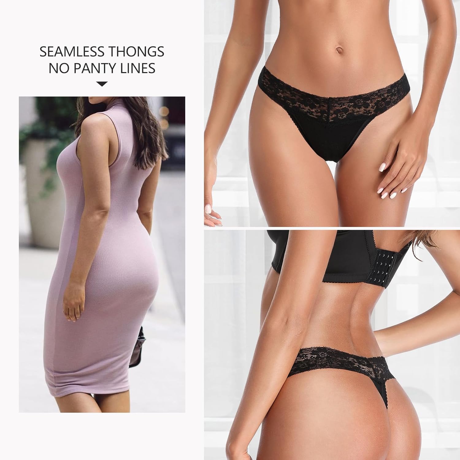 Cotton Thongs for Women, T Back Breathable Comfort See Through Panties, Seamless Lace Pack - Image 2