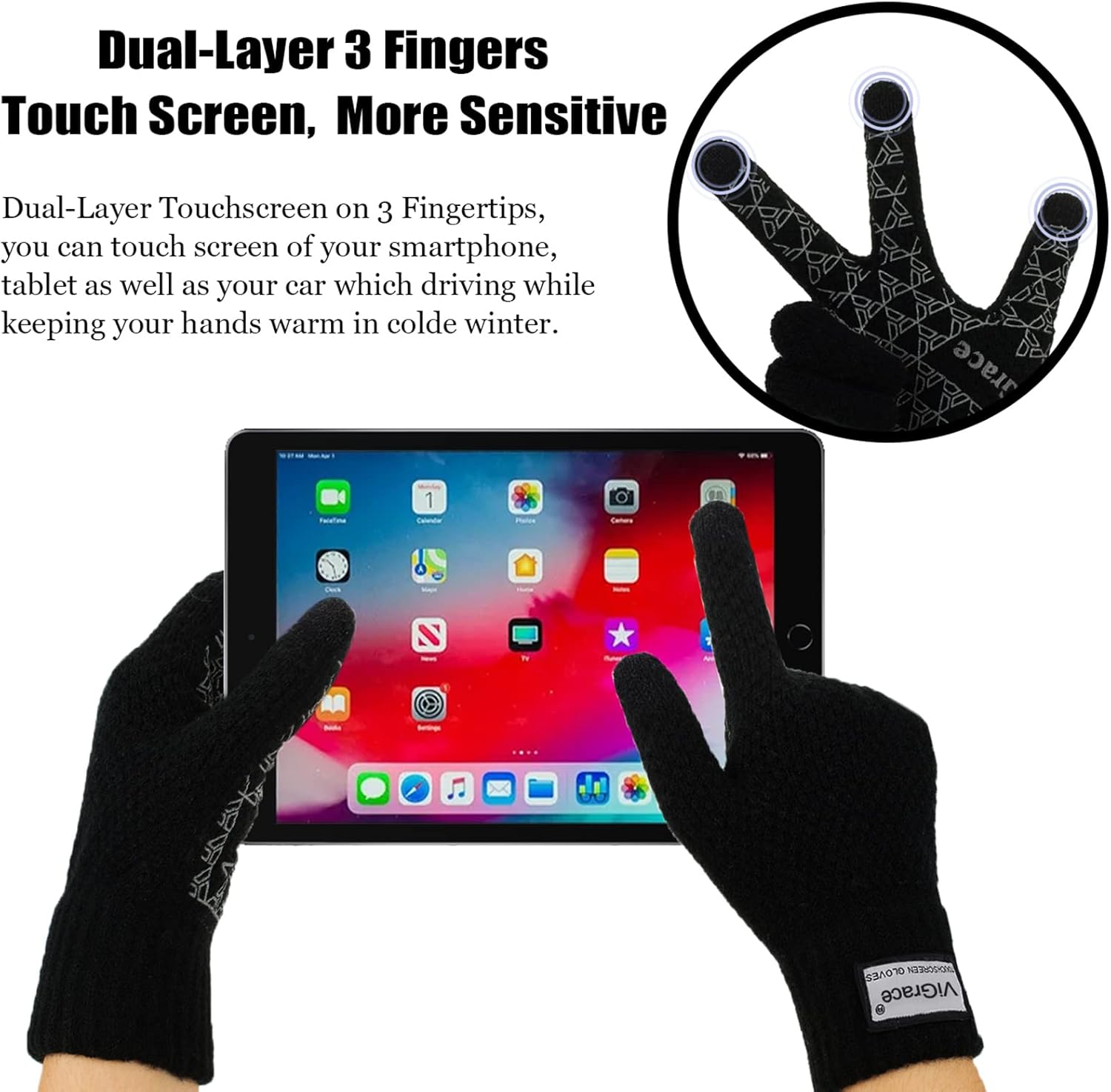 ViGrace Winter Warm Touchscreen Gloves for Men and Women Touch Screen Fleece Lined Knit Anti-Slip Wool Glove - Image 2