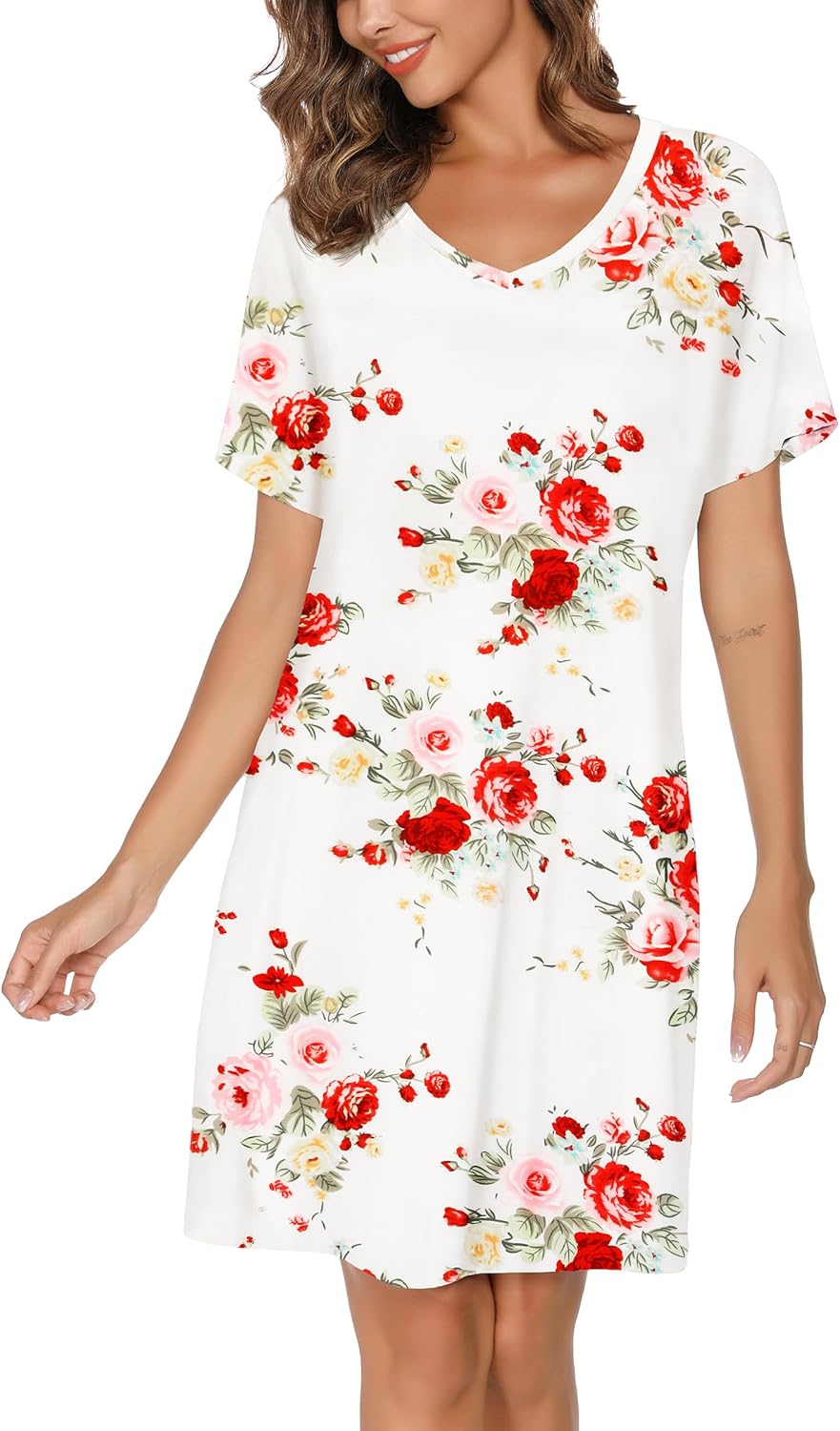 Kabento Nightgowns for Women Soft Cotton Sleep Shirts Short Sleeve Sleepwear S-XXL - Image 2