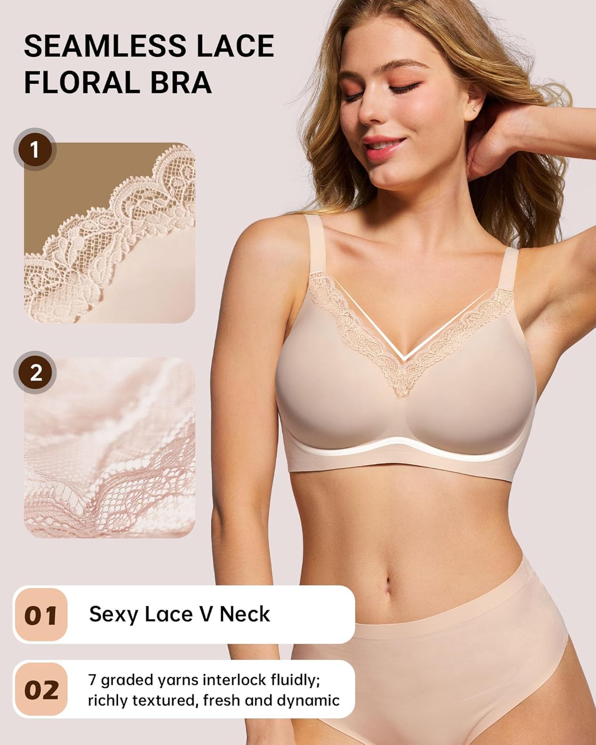 HORISUN Wireless No Underwire Bra for Women V-Neck Lace Trim Jelly Supportive Seamless Bra Comfortable Tshirt Bralette - Image 2