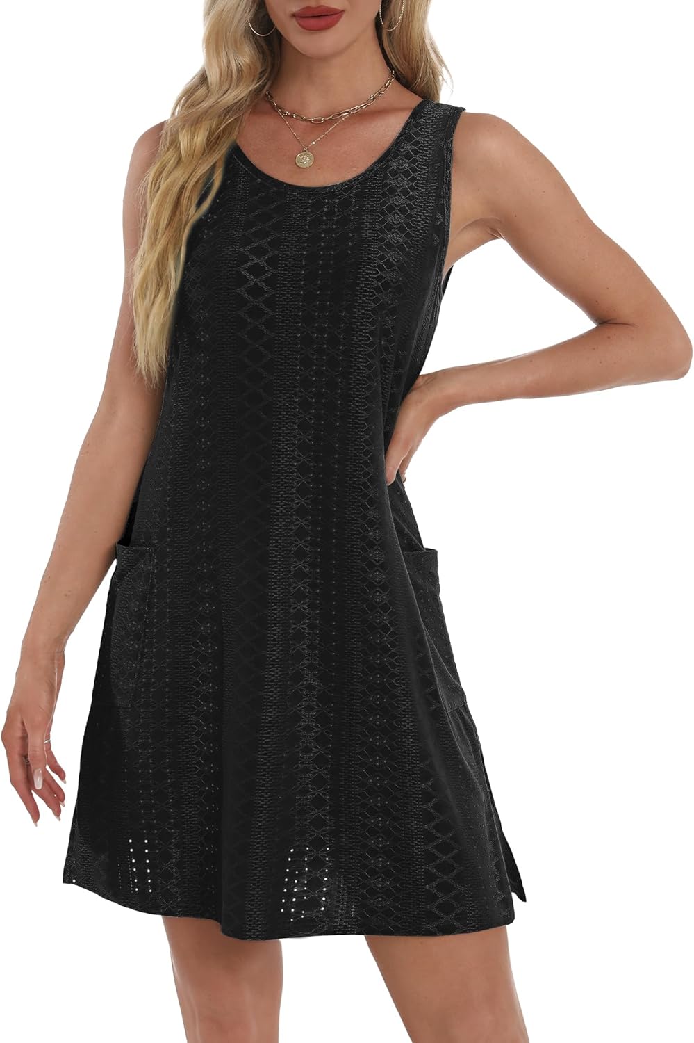 BKRIVE Coverup Summer Dresses for Women 2026 Eyelet Casual Loose Sleeveless Sundresses Tank Dresses with Pockets - Image 4