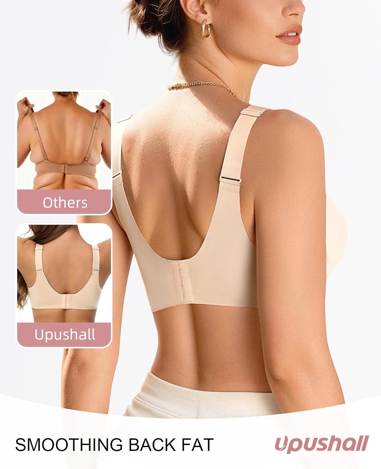 Upushall Push Up Padded Bra Add 1 Cup Balconette Underwire Support Back Smoothing T-Shirt Bras for Women - Image 4