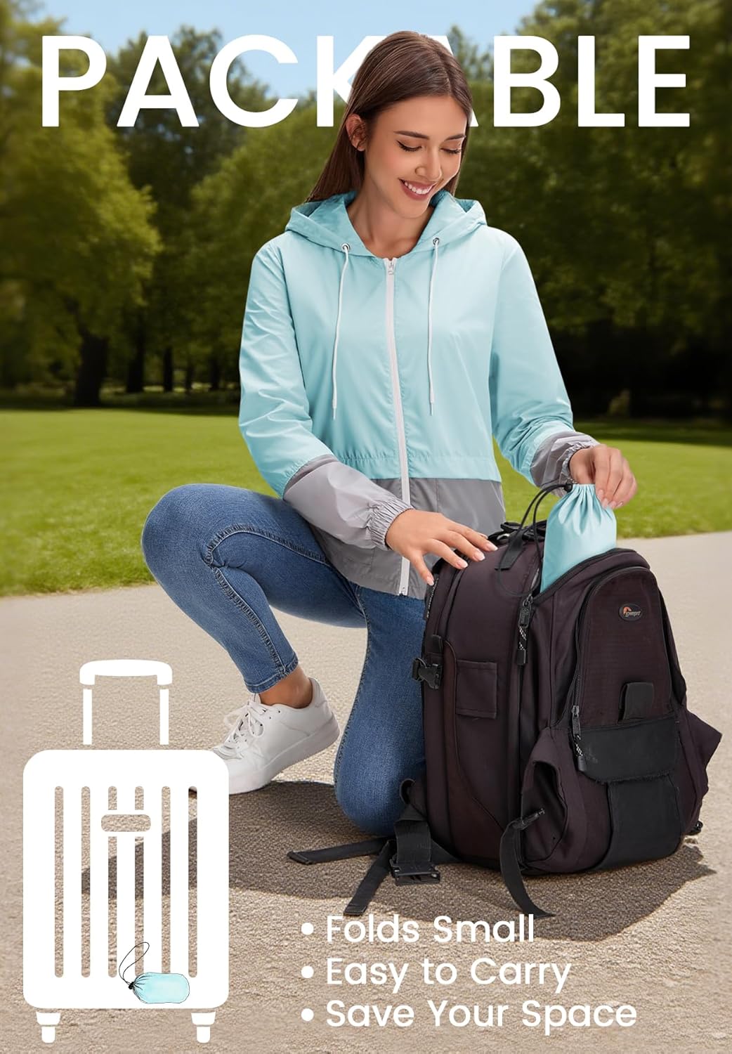 Zando Lightweight Rain Jacket Women Waterproof - Raincoat for Women Packable Rain coat Hooded Windbreaker for Travel Outdoor - Image 2