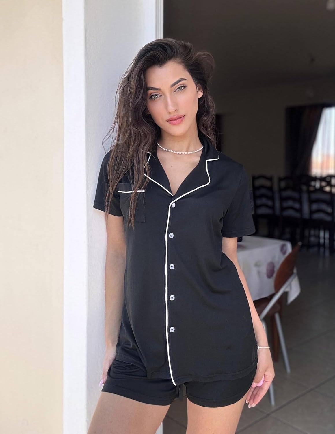 Ekouaer Pajamas Set for Women Short Sleeve Sleepwear Button Down Pjs Soft 2 Piece Lounge Sets XS-XXXL - Image 2