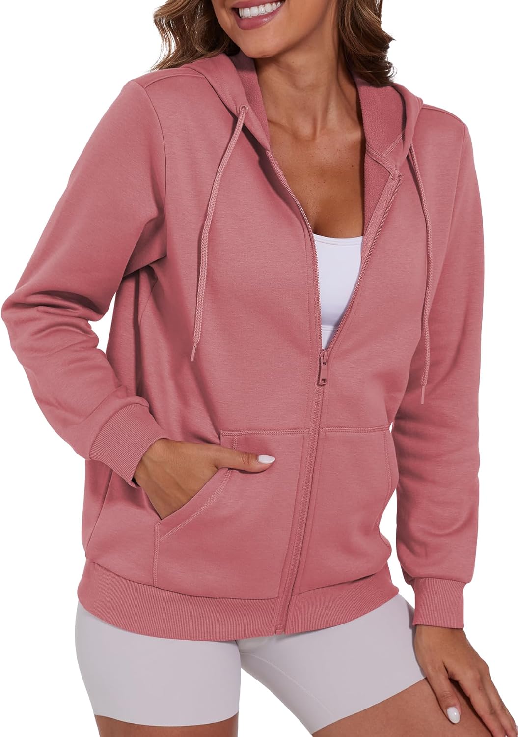 SMENG Womens Zip Up Hoodies Long Sleeve Fit Hooded Sweatshirts Fleece Lined 2026 Casual Lightweight Jacket - Image 2