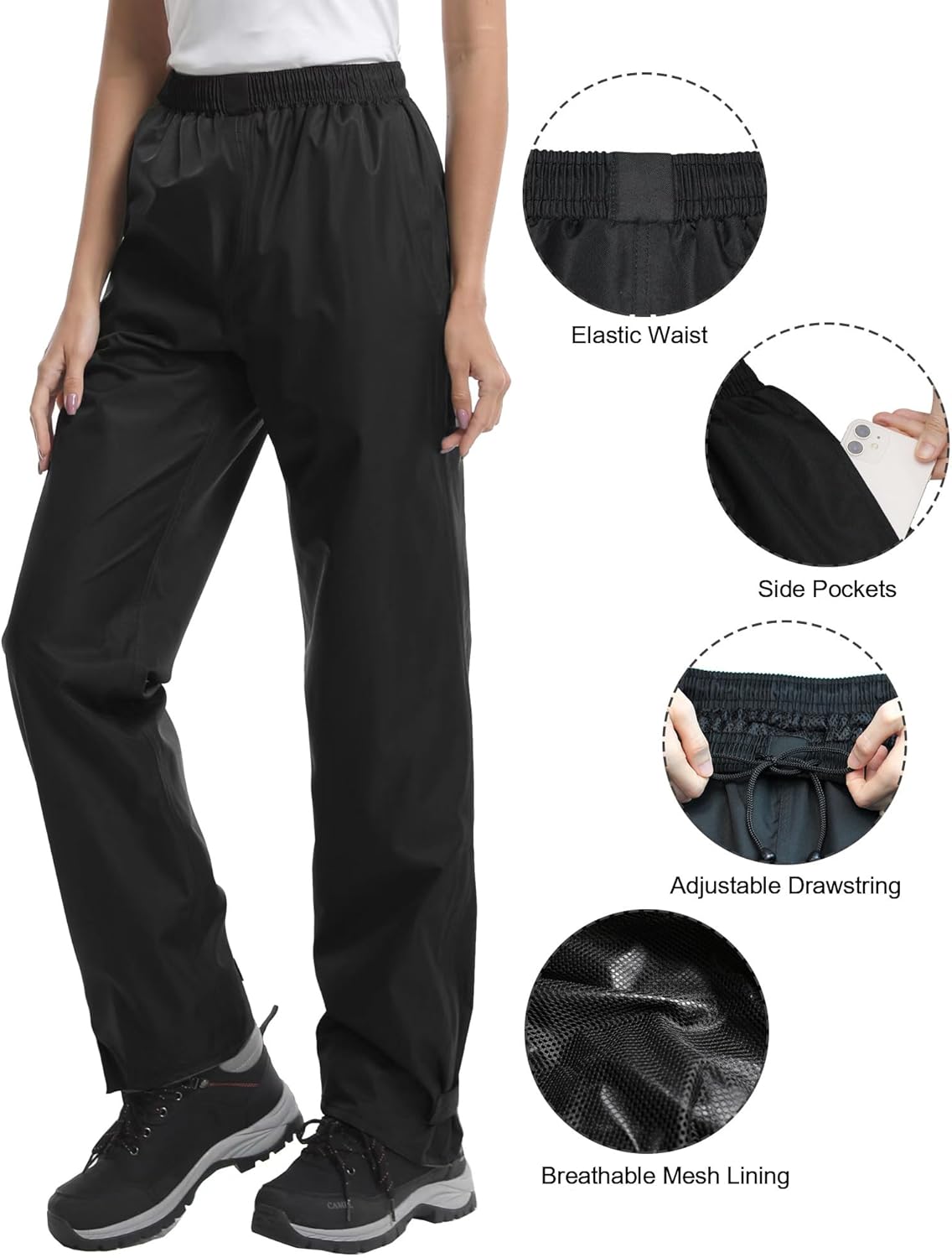 iCreek Women's Rain Pants Waterproof Hiking Pants Windproof Lightweight Over Pants Work Rain Outdoor for Golf, Fishing - Image 5