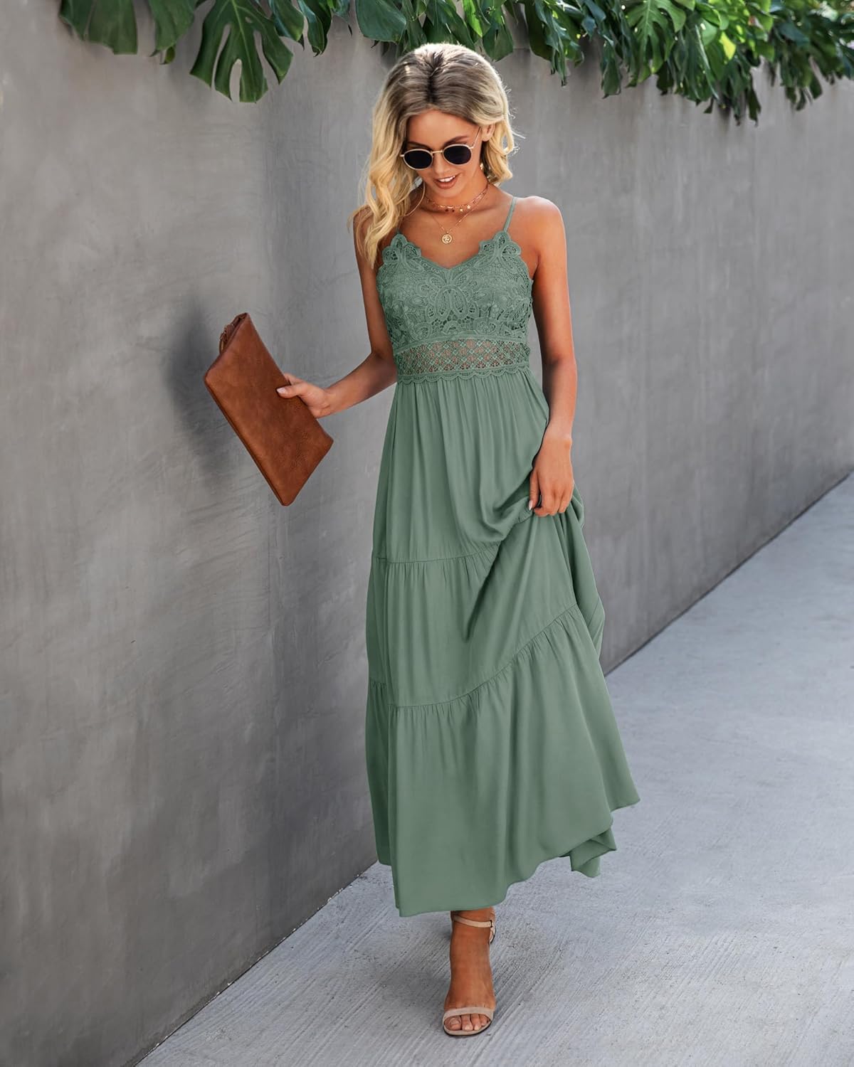 Dokuritu Women's Beach Crochet Lace Maxi Dress Solid Color Summer Vacation Spaghetti Strap Long Dress 2026 - Image 6