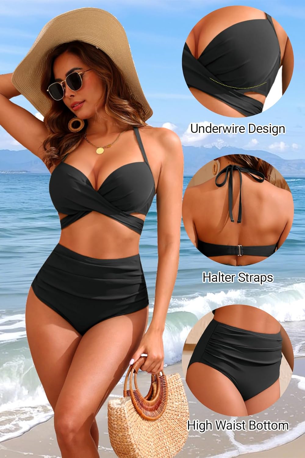 High Waisted Underwire Bikini Sets - Women 2025 Two Piece Swimsuits Halter Bathing Suits with Tummy Control Bottom - Image 3