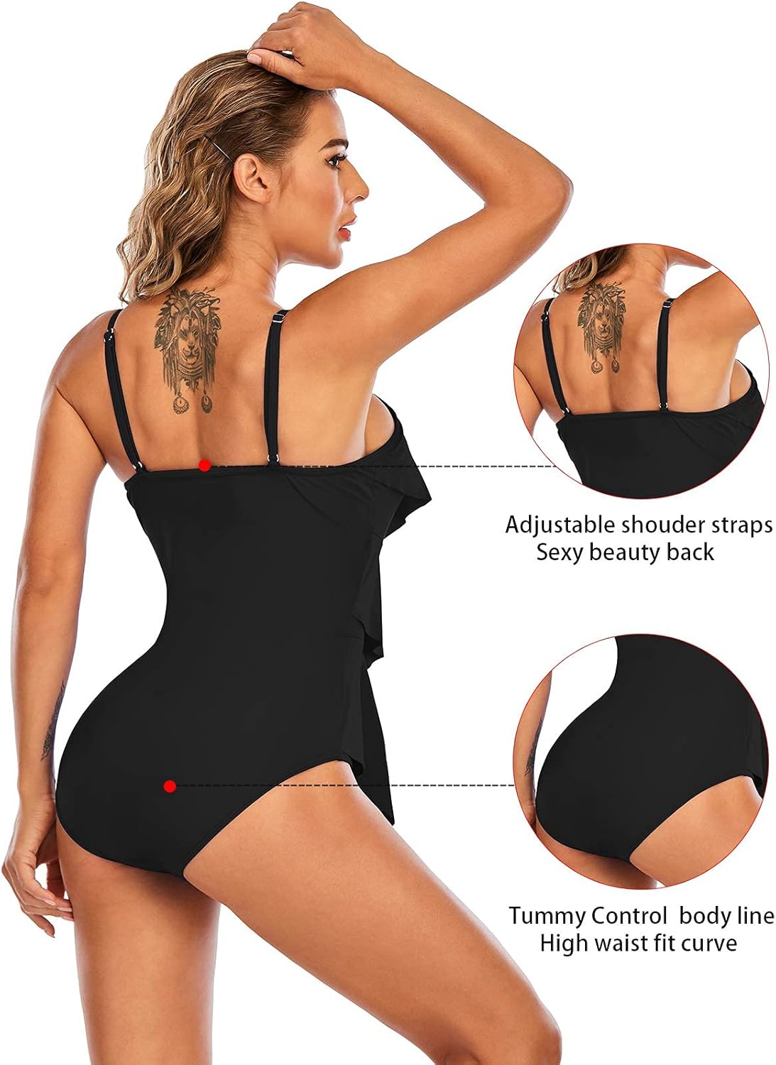 Century Star Womens Athletic One Piece Retro Flounce Swimsuits Ruffled Tiered Tummy Control Swimwear Plus Bathing Suits - Image 6