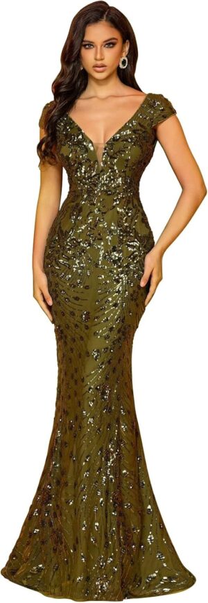 Womens Sequined Long Evening Gown G...