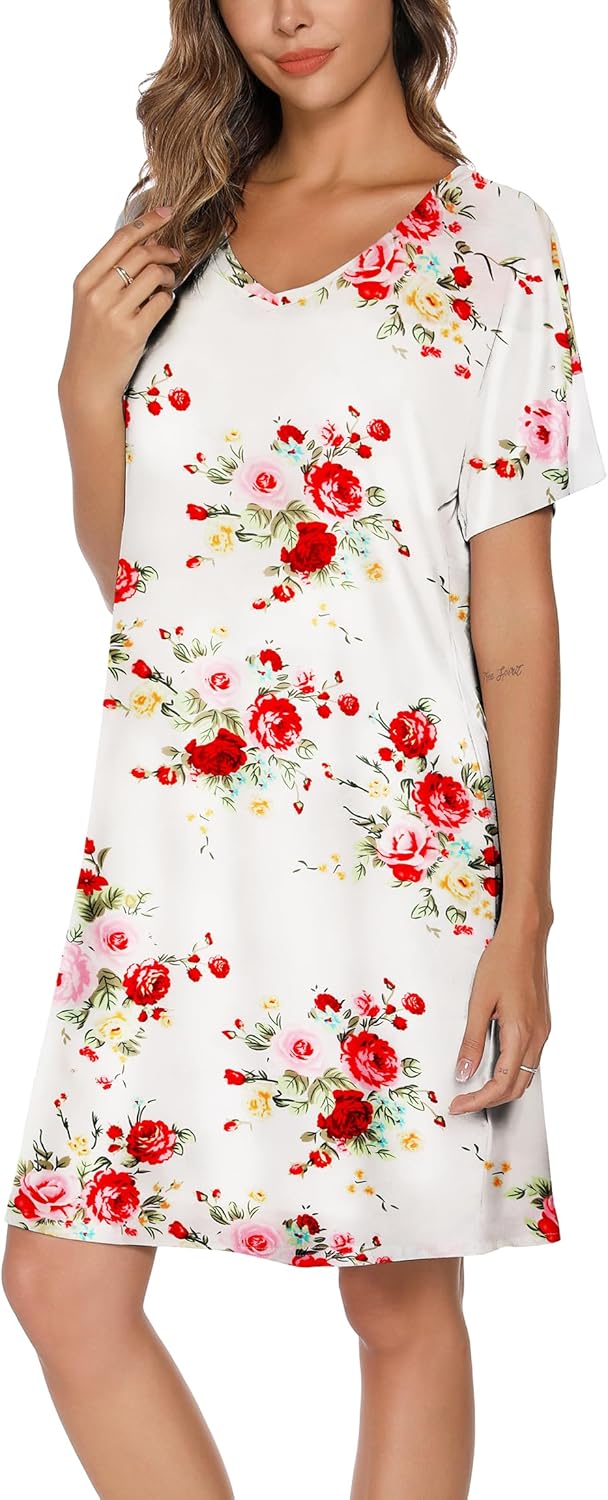 Kabento Nightgowns for Women Soft Cotton Sleep Shirts Short Sleeve Sleepwear S-XXL - Image 3