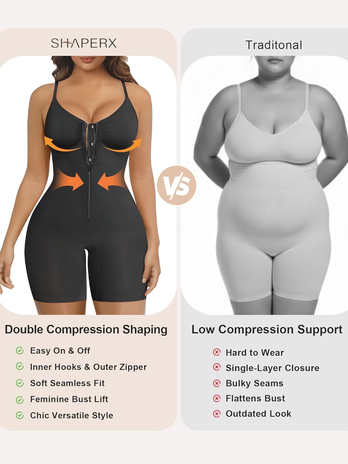 SHAPERX Women's Shapewear Bodysuit Tummy Control Seamless Zip-Up Body Shaper Waist Defining Silhouette - Image 5