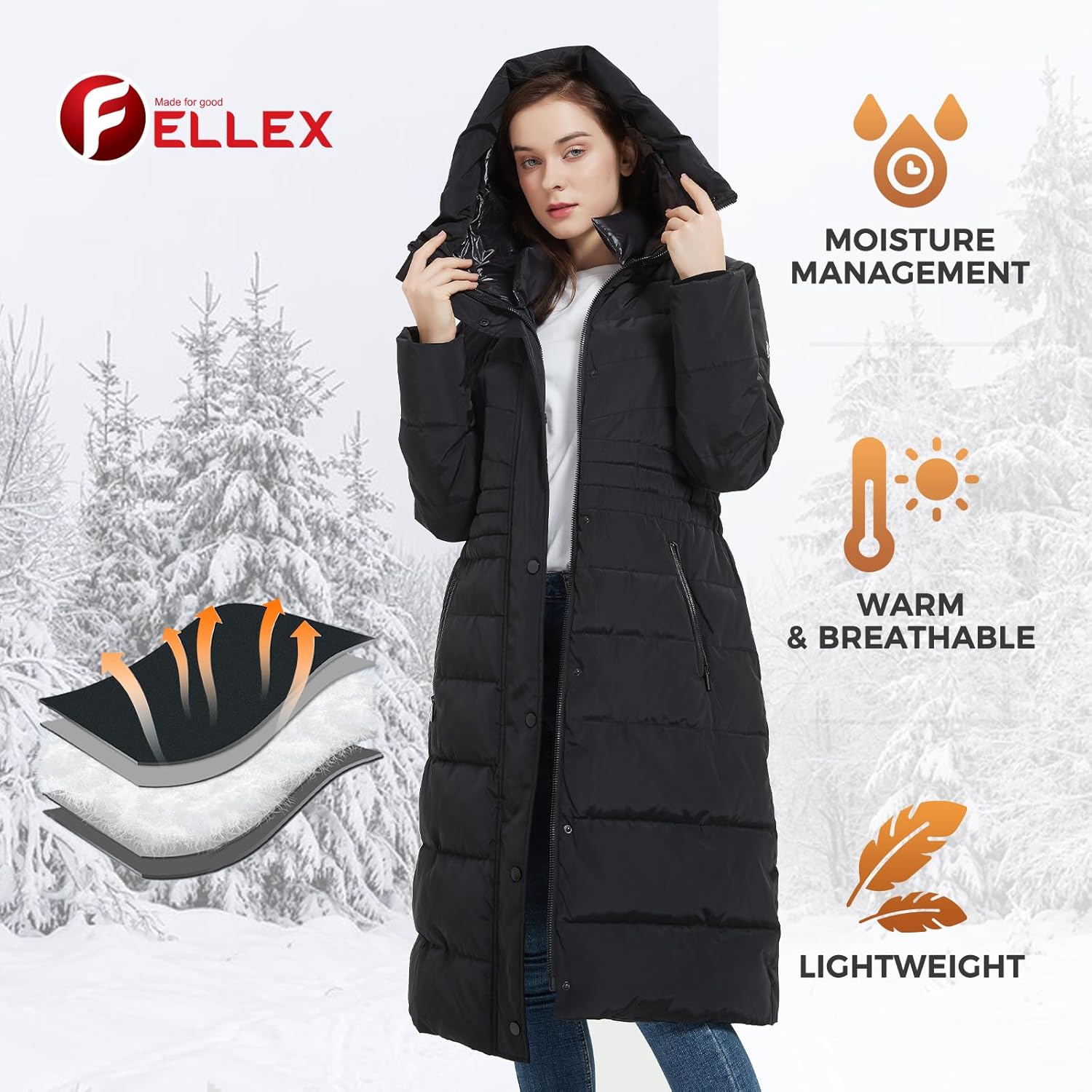IKAZZ Women's Winter Coats, Thickened Warm Insulated Vegan Down Long Parka Jacket with Hood - Image 5