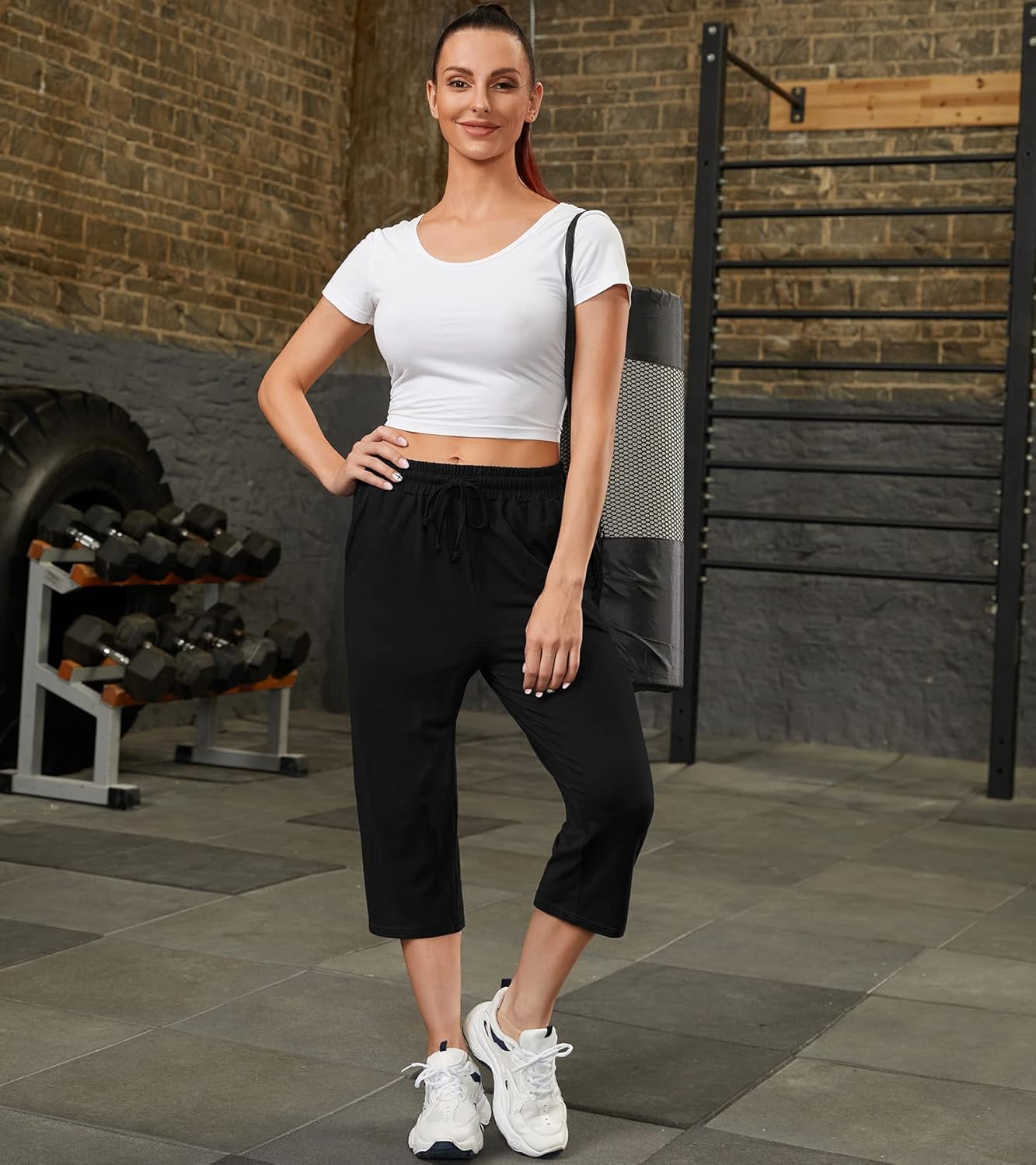 OLIKEME Women's Yoga Capri Pants Loose Drawstring High Waisted Sweatpants Lounge Running Gym Short with Pockets - Image 3