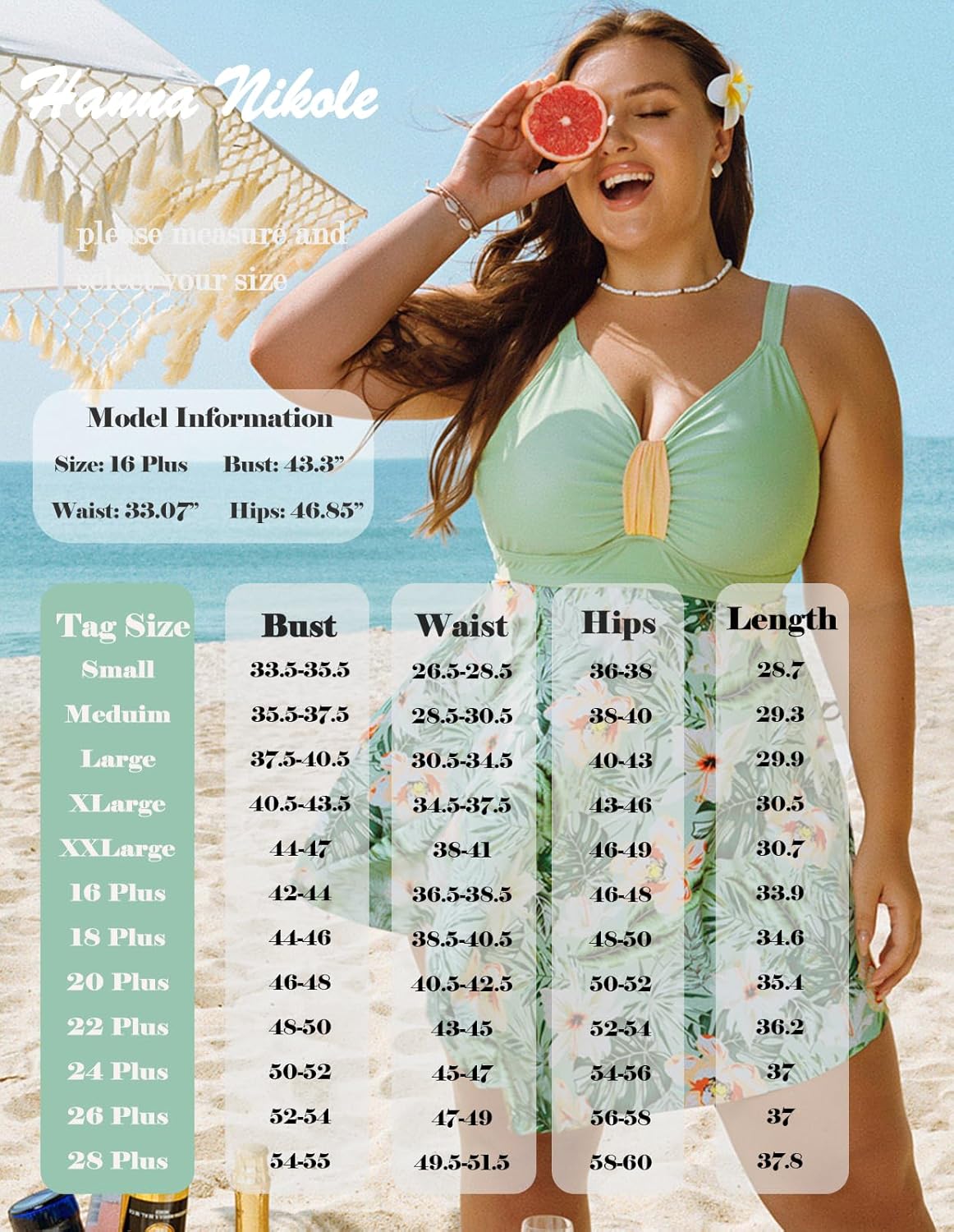 Hanna Nikole Womens Plus Size Swim Dress Swimsuit One Piece Tummy Control Bathing Suit Flowy Body Shaping Swimwear - Image 6